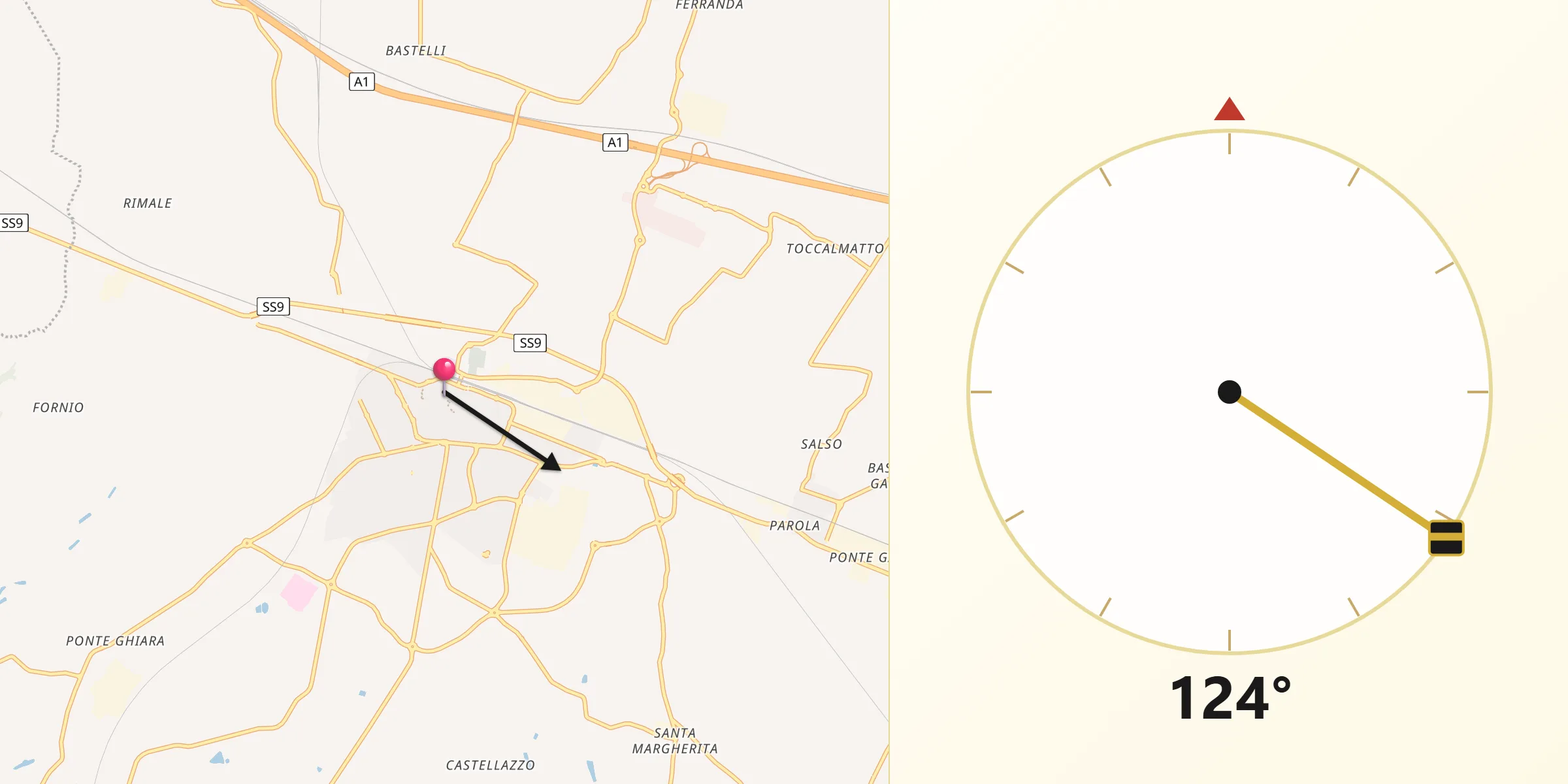 Direzione della Qibla da Fidenza