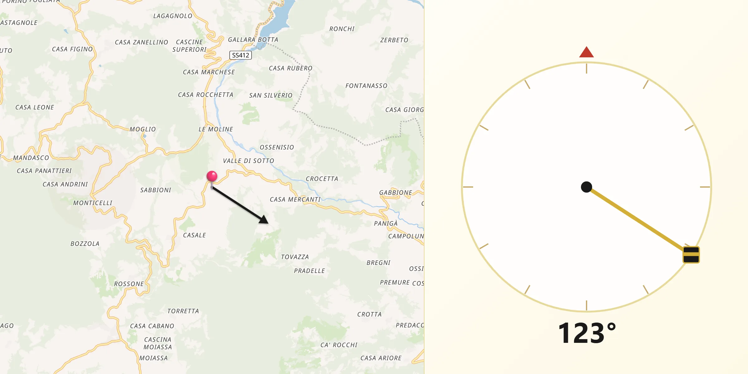 Direzione della Qibla da Zavattarello