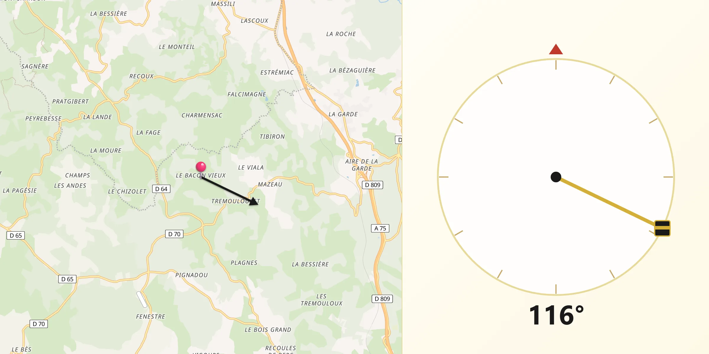 Direction vers la Qibla depuis Blavignac
