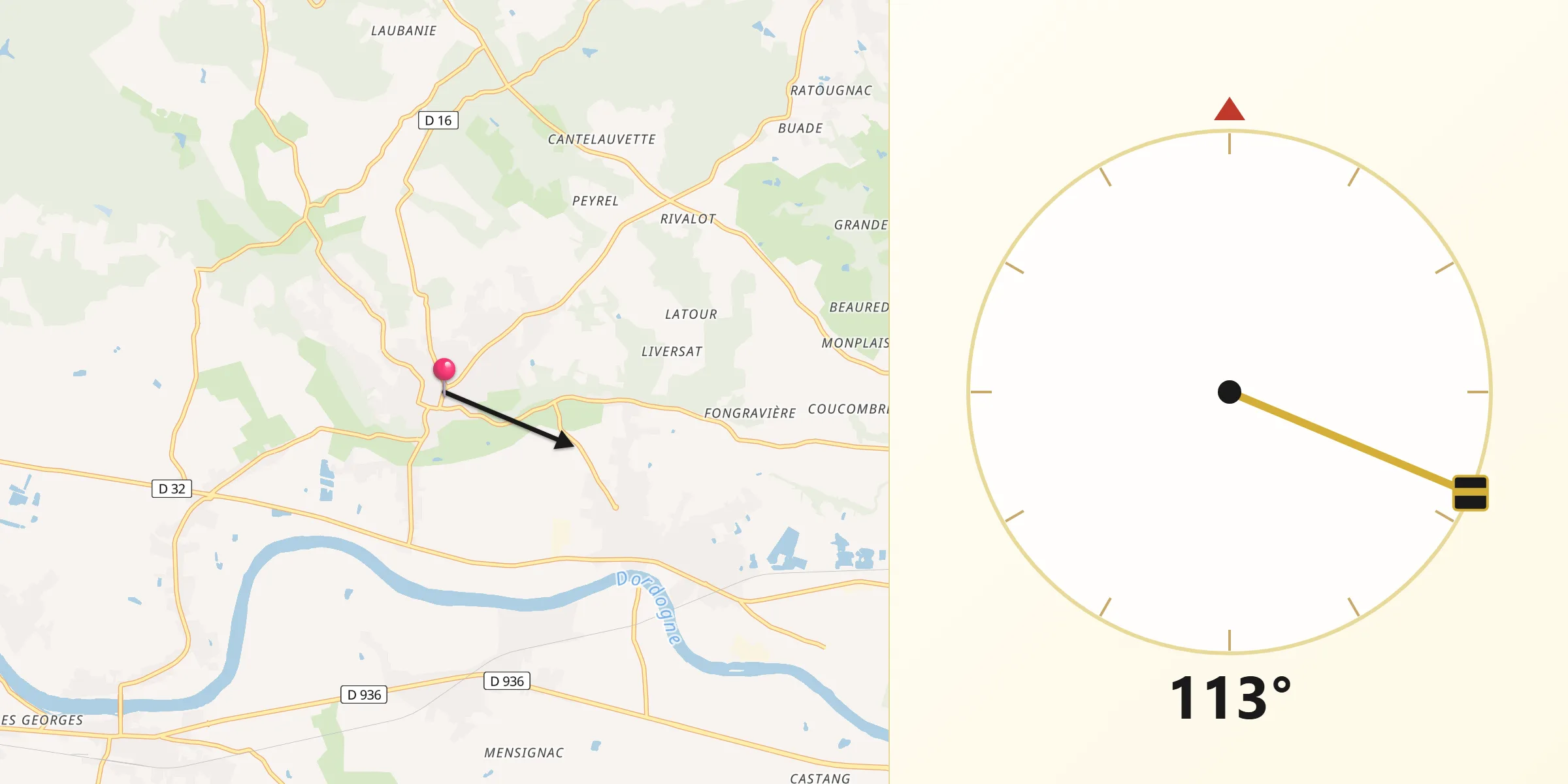 Direction vers la Qibla depuis La Force