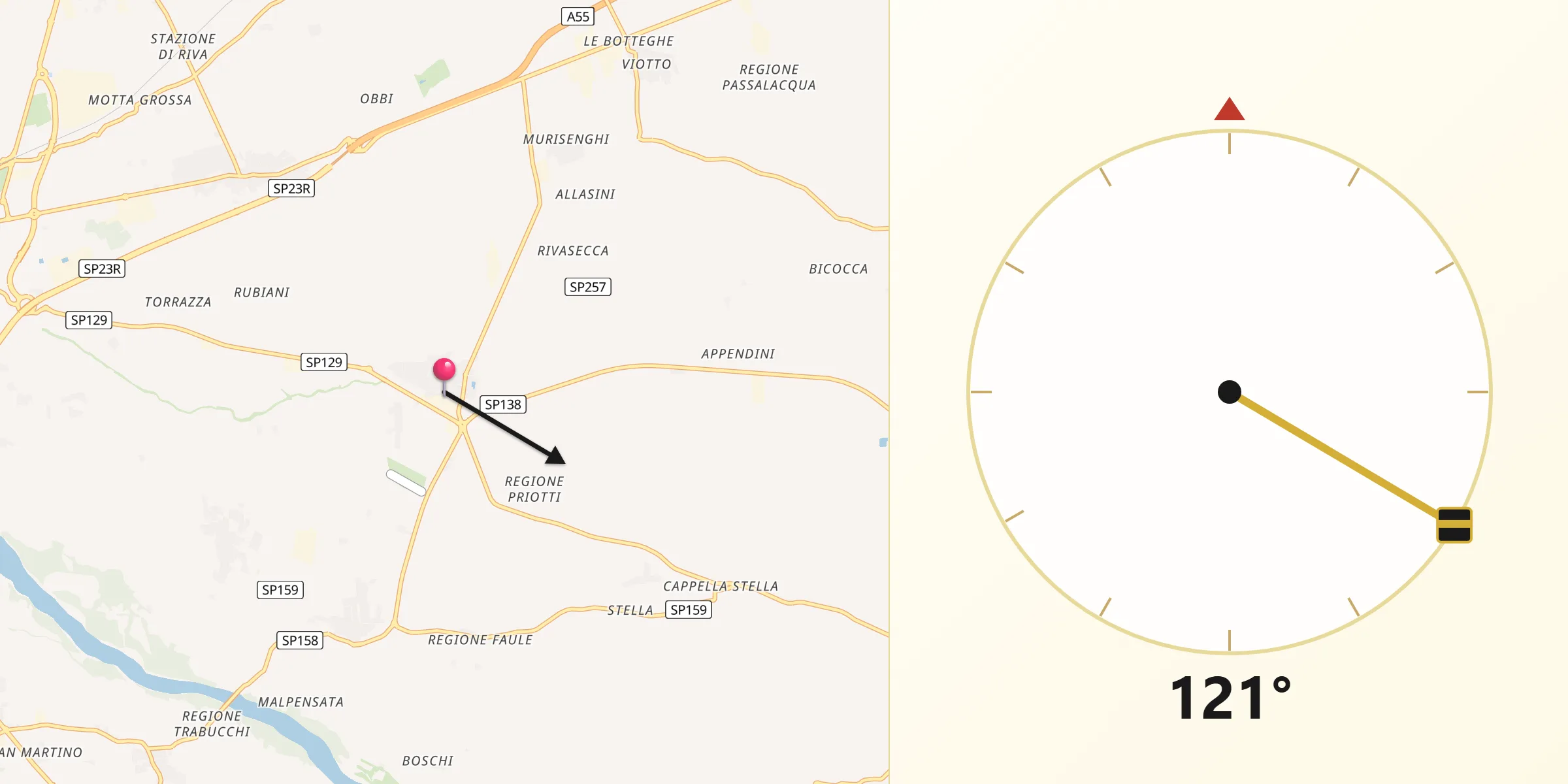 Direzione della Qibla da Buriasco