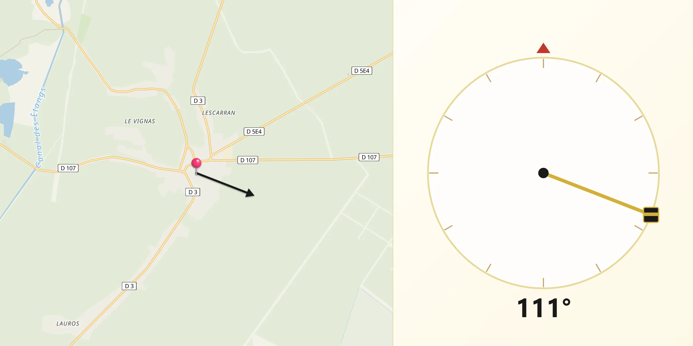Direction vers la Qibla depuis Le Porge
