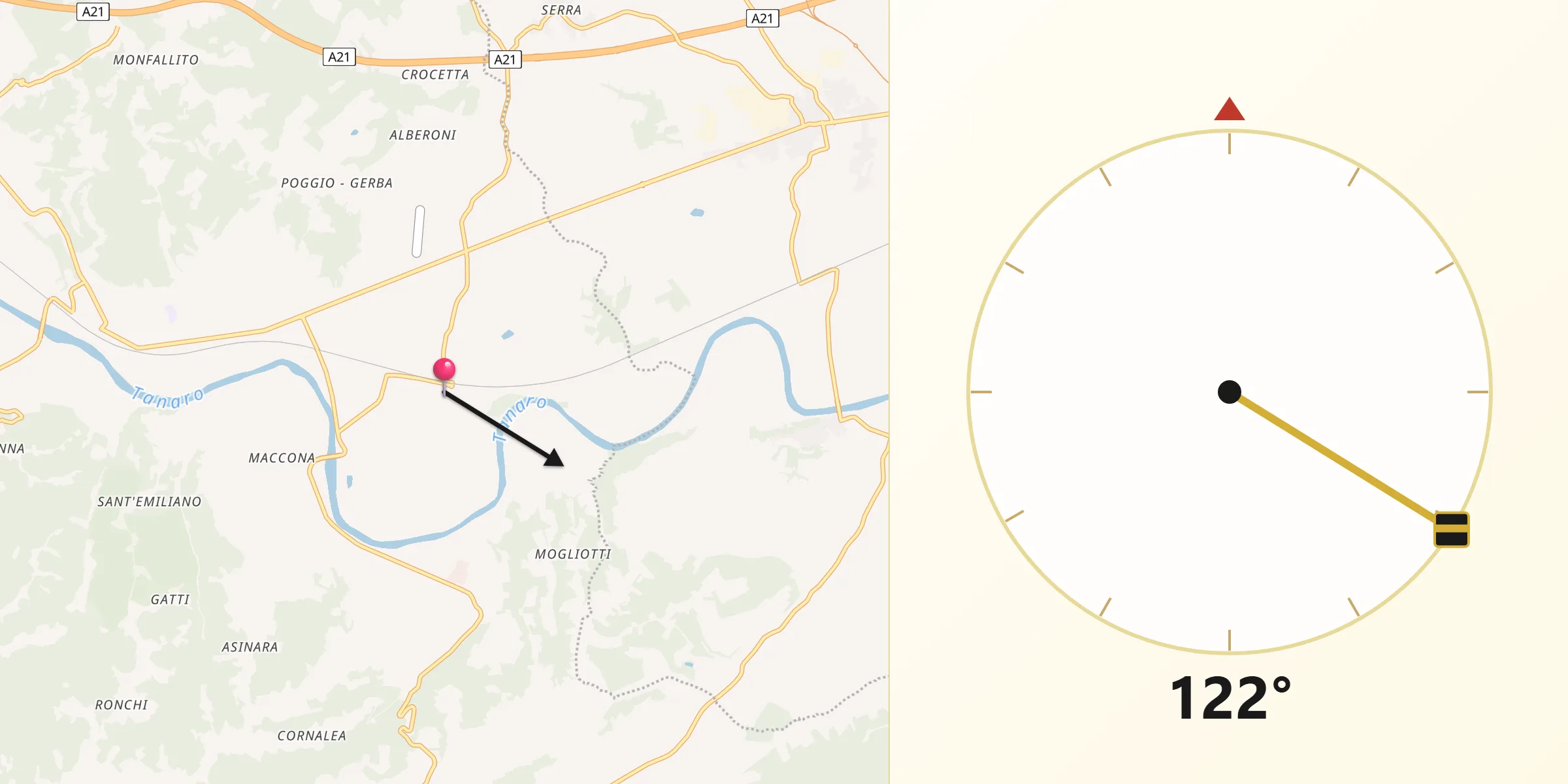 Direzione della Qibla da Cerro Tanaro