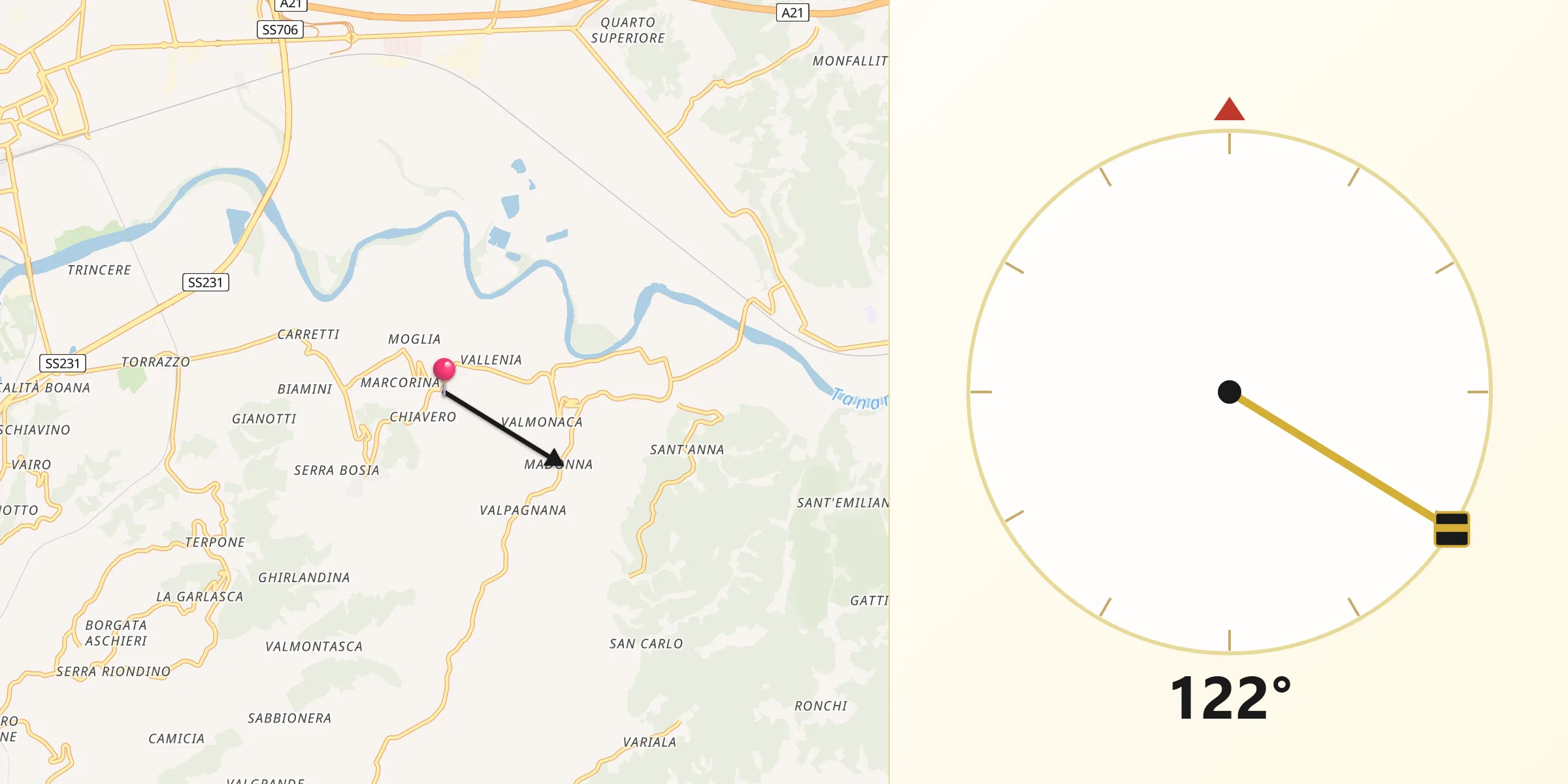 Direzione della Qibla da Azzano d'Asti