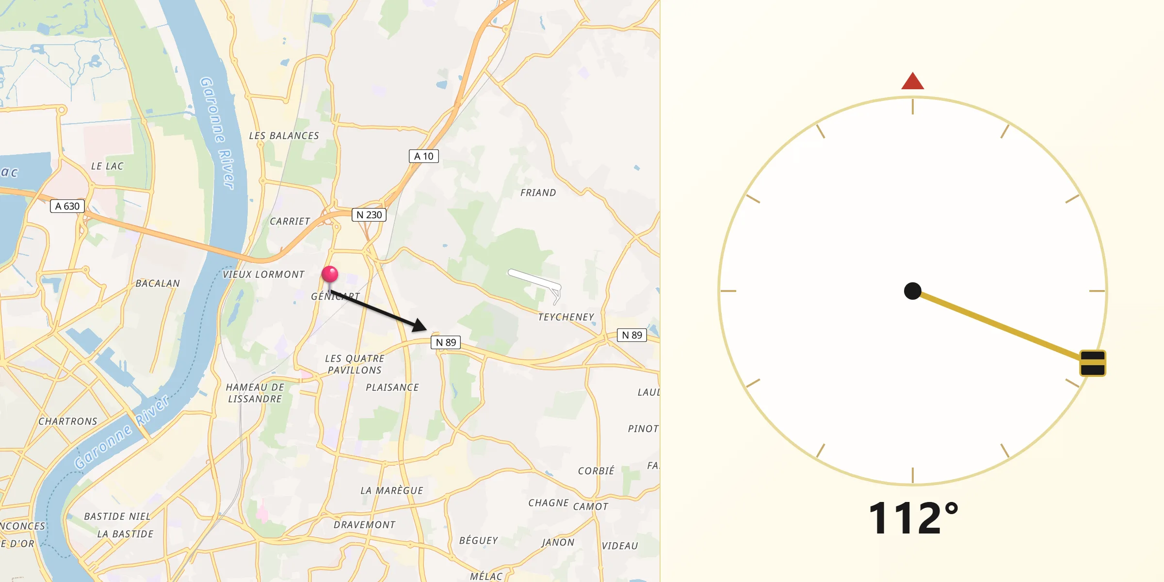 Direction vers la Qibla depuis Lormont