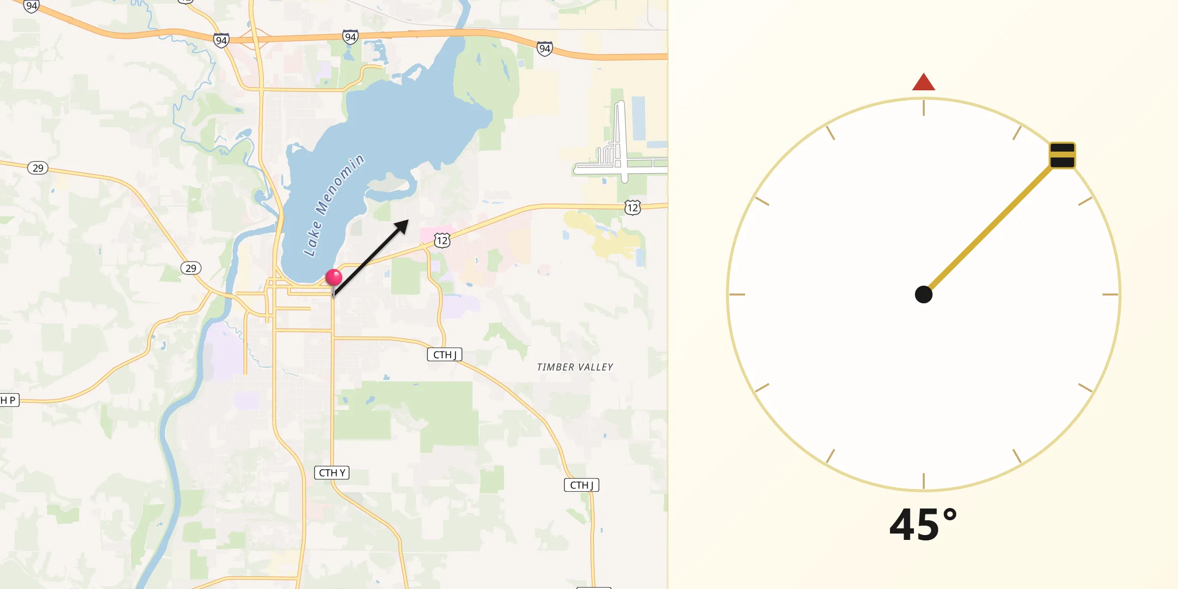 Qibla Direction from Menomonie