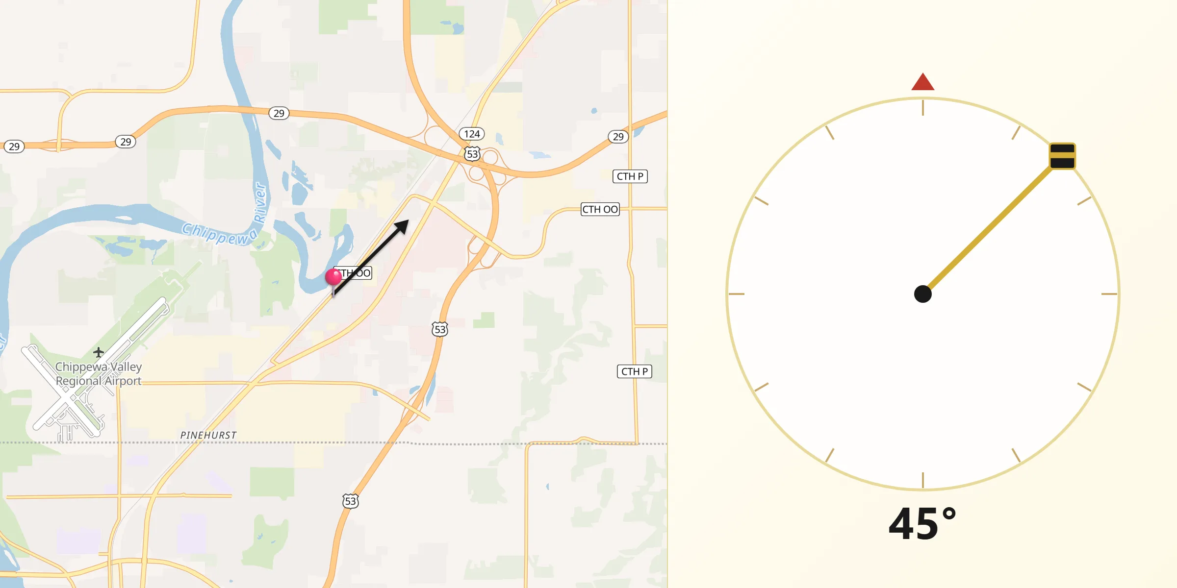 Qibla Direction from Lake Hallie