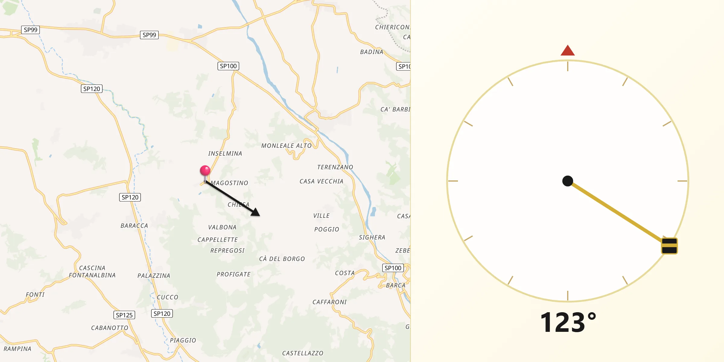Direzione della Qibla da Berzano di Tortona