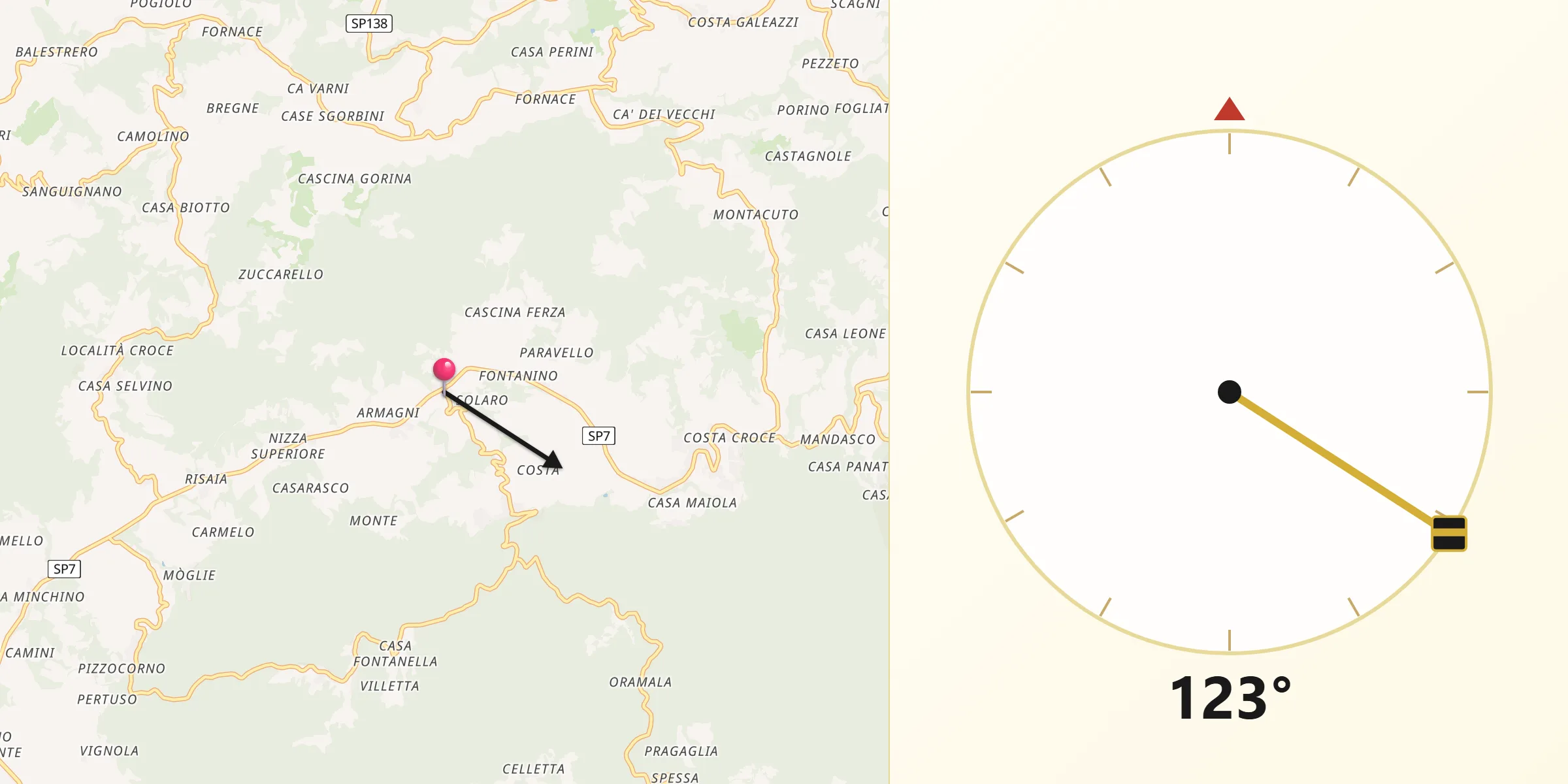 Direzione della Qibla da Casa Ponte