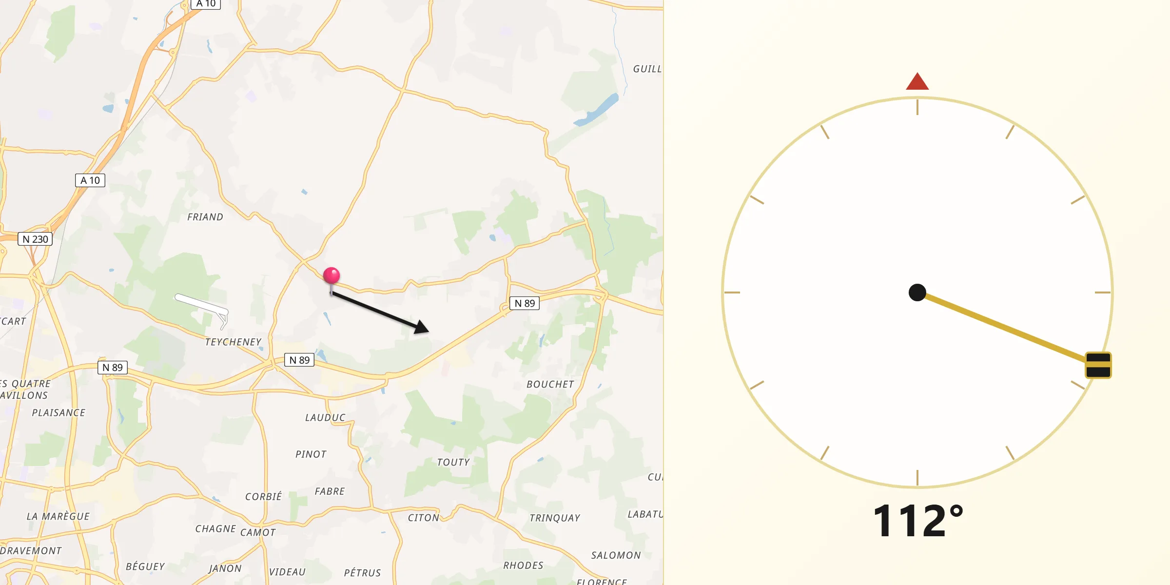 Direction vers la Qibla depuis Yvrac
