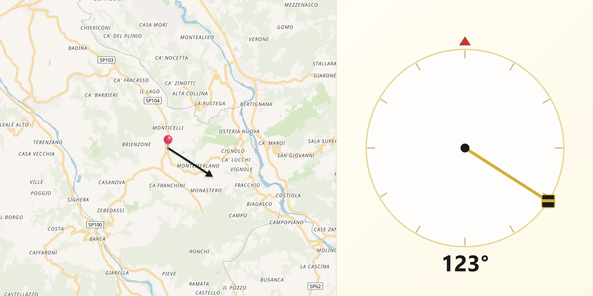 Direzione della Qibla da Pozzol Groppo