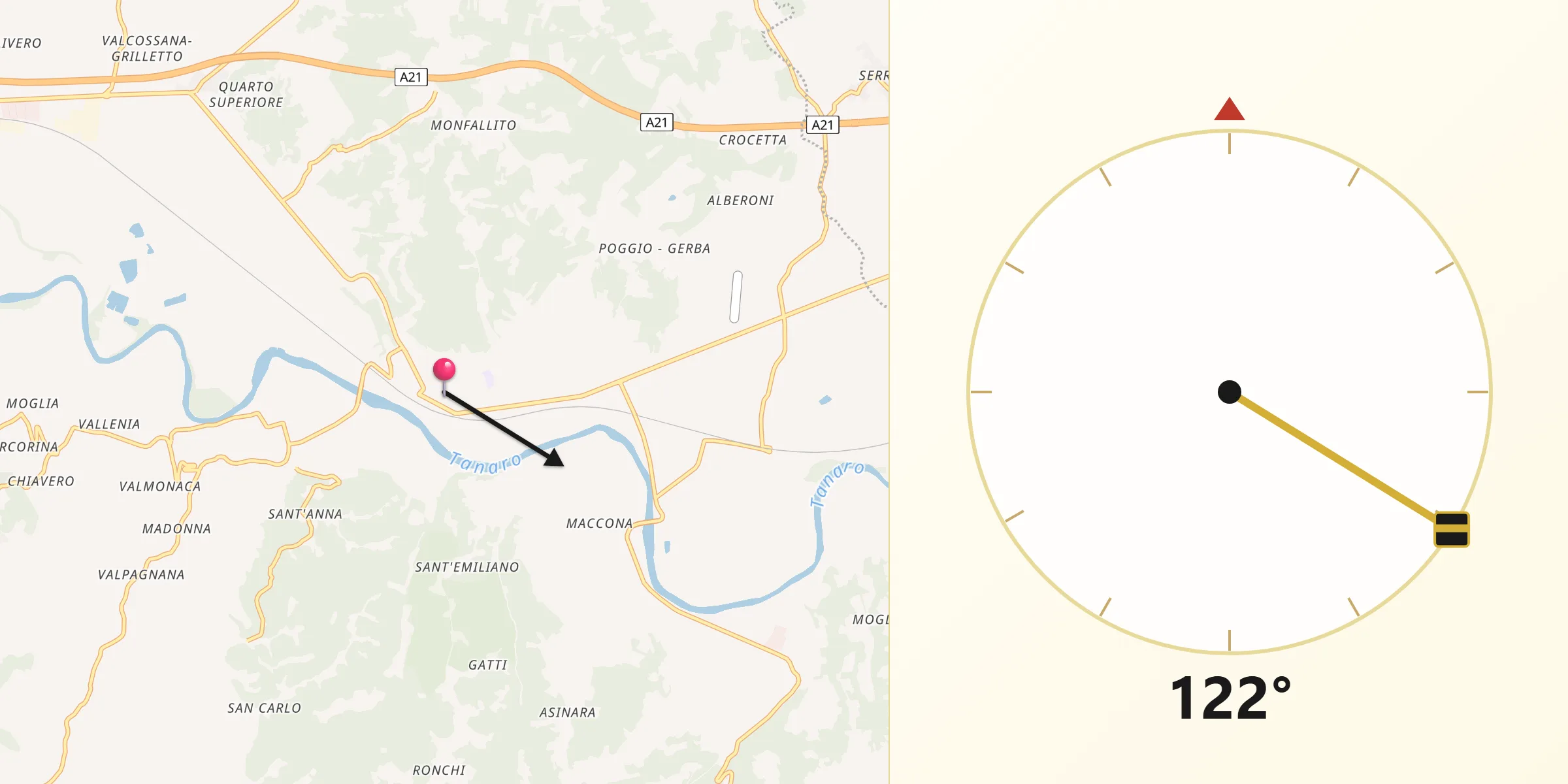 Direzione della Qibla da Castello di Annone