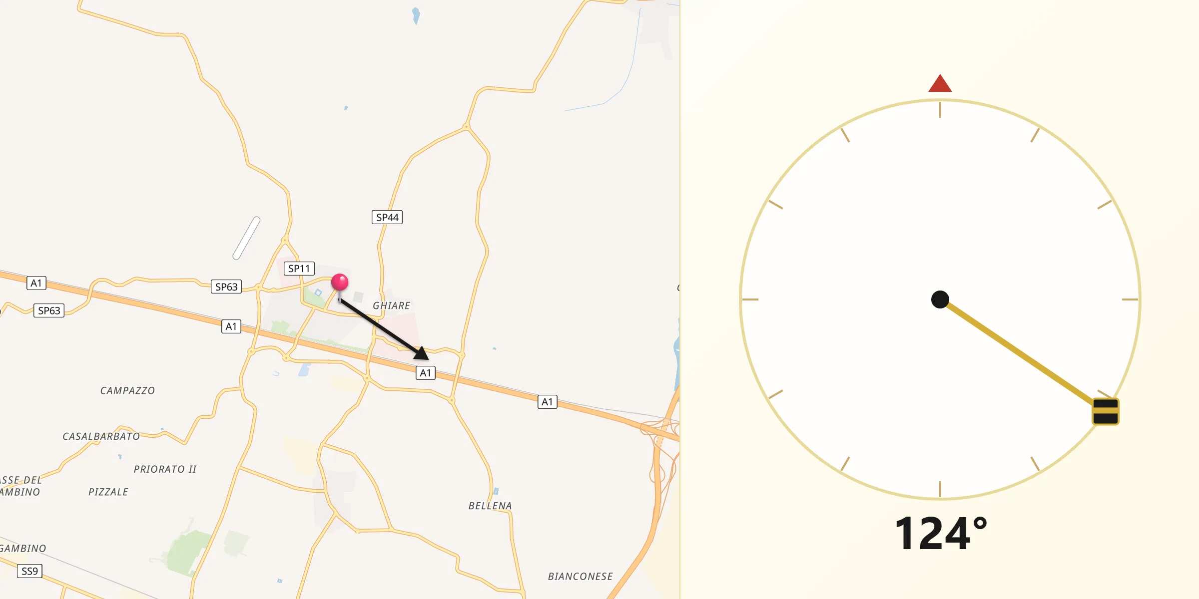 Direzione della Qibla da Fontanellato