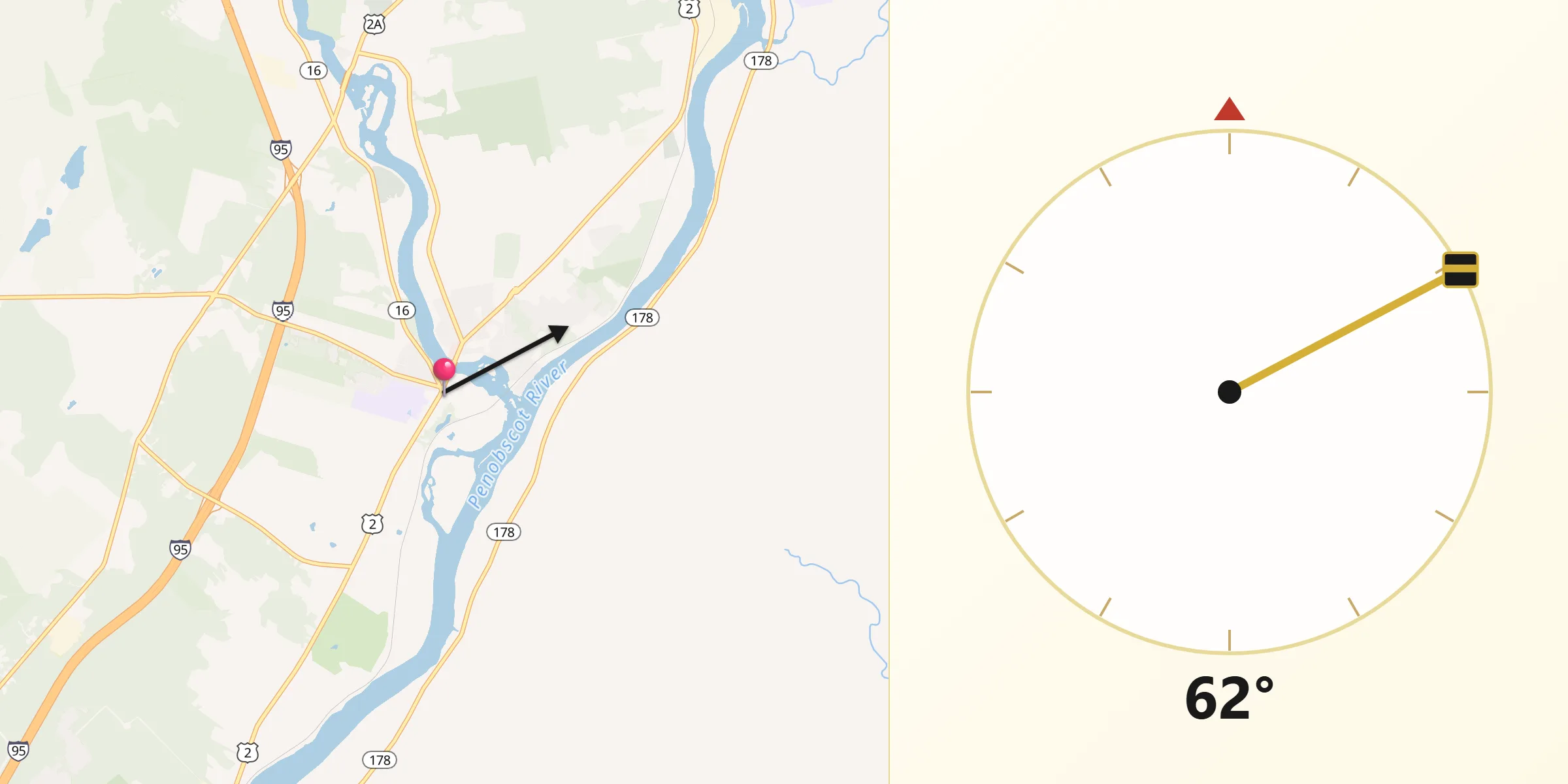 Qibla Direction from Orono