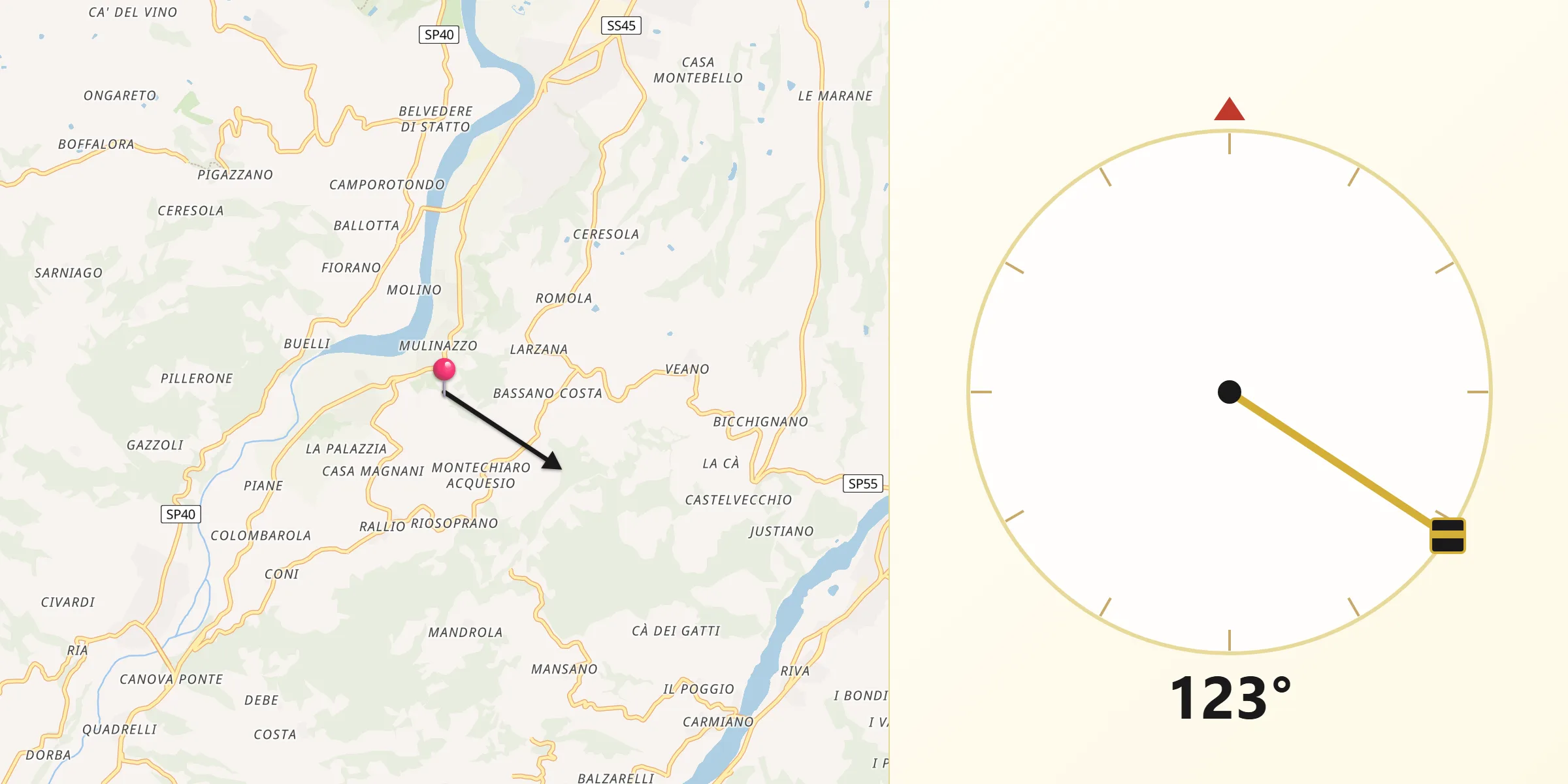 Direzione della Qibla da Provincia di Piacenza
