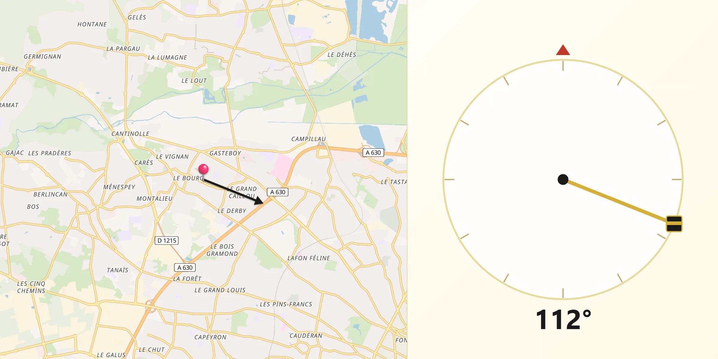 Direction vers la Qibla depuis Eysines