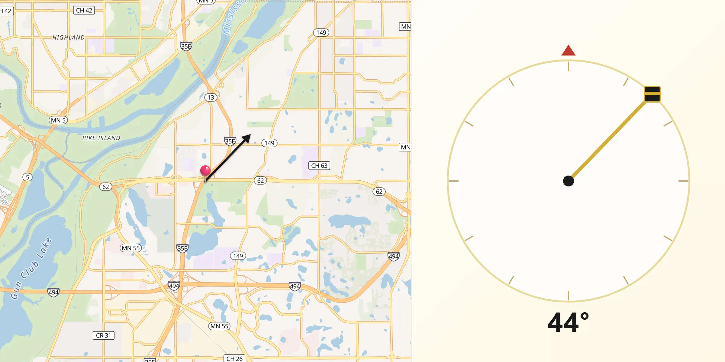 Qibla Direction from Mendota Heights
