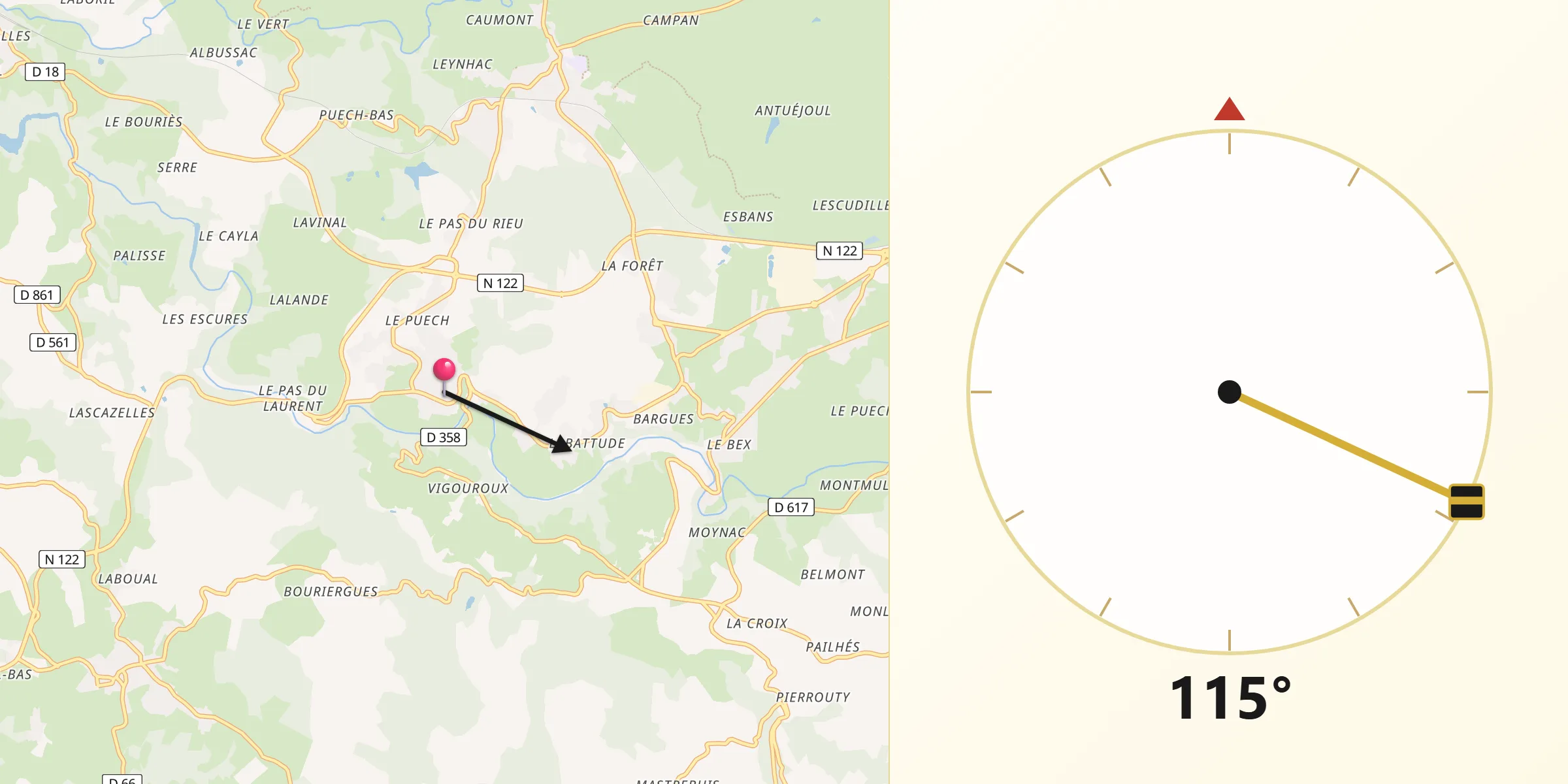 Direction vers la Qibla depuis Sansac-de-Marmiesse