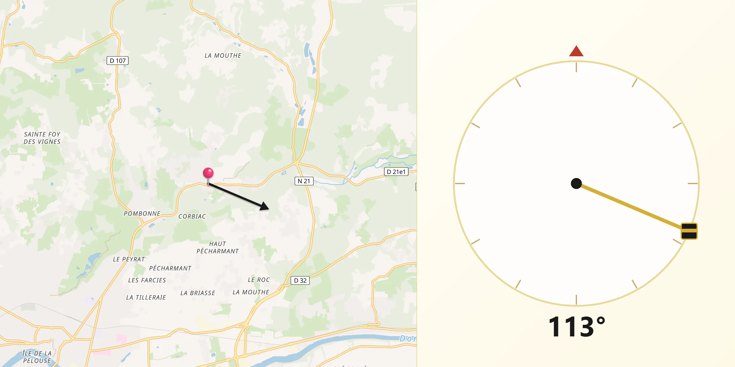 Direction vers la Qibla depuis Lembras