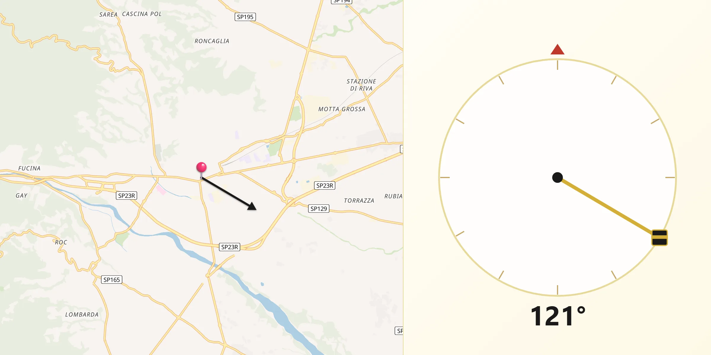 Direzione della Qibla da Pinerolo