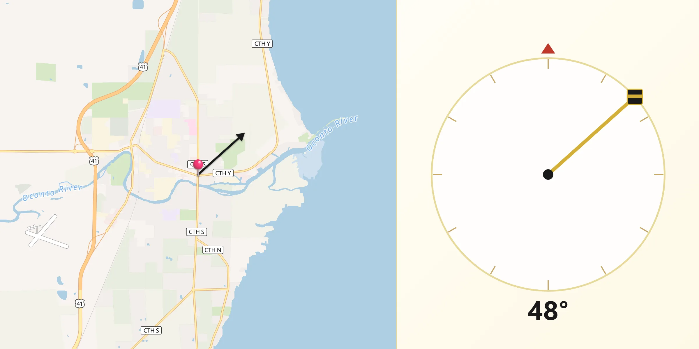 Qibla Direction from Oconto