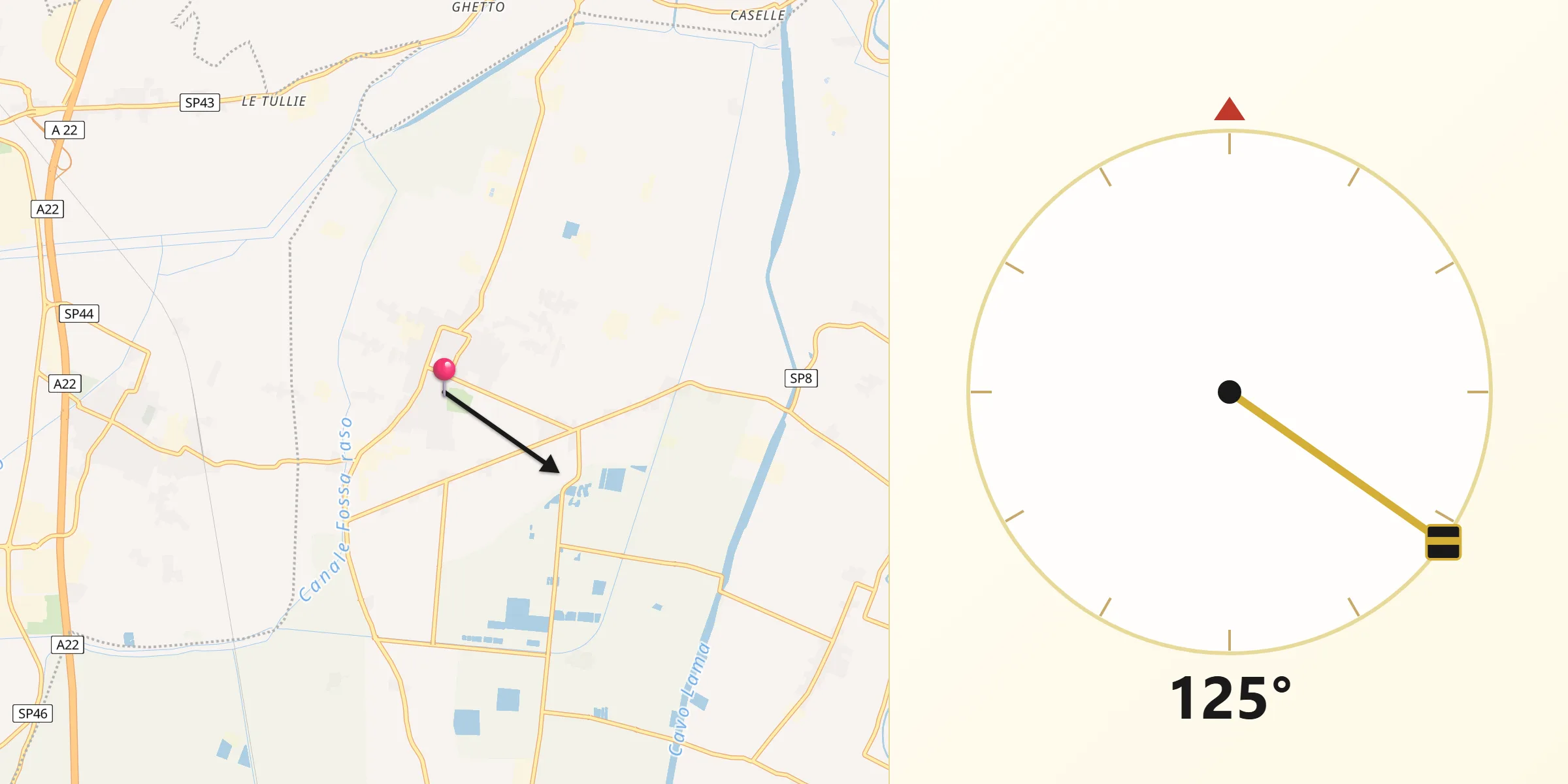 Direzione della Qibla da Novi di Modena