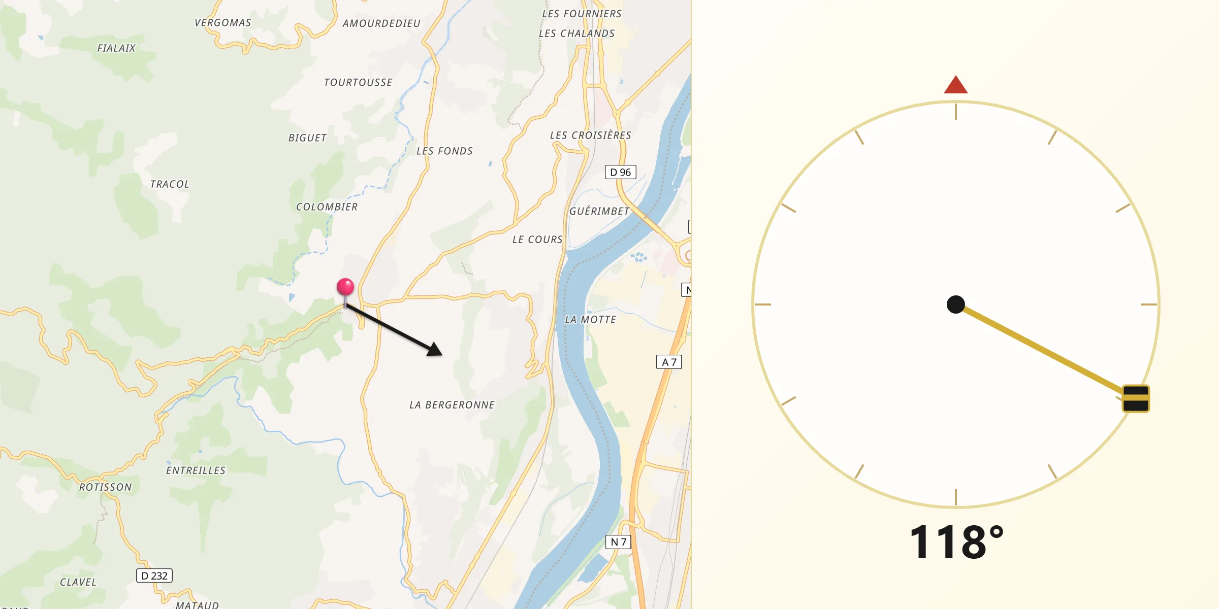 Direction vers la Qibla depuis Toulaud