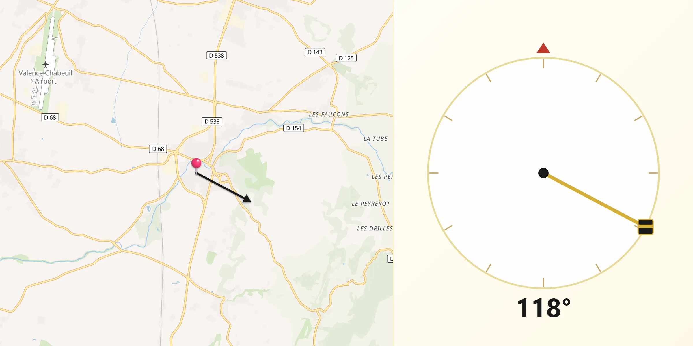 Direction vers la Qibla depuis Chabeuil