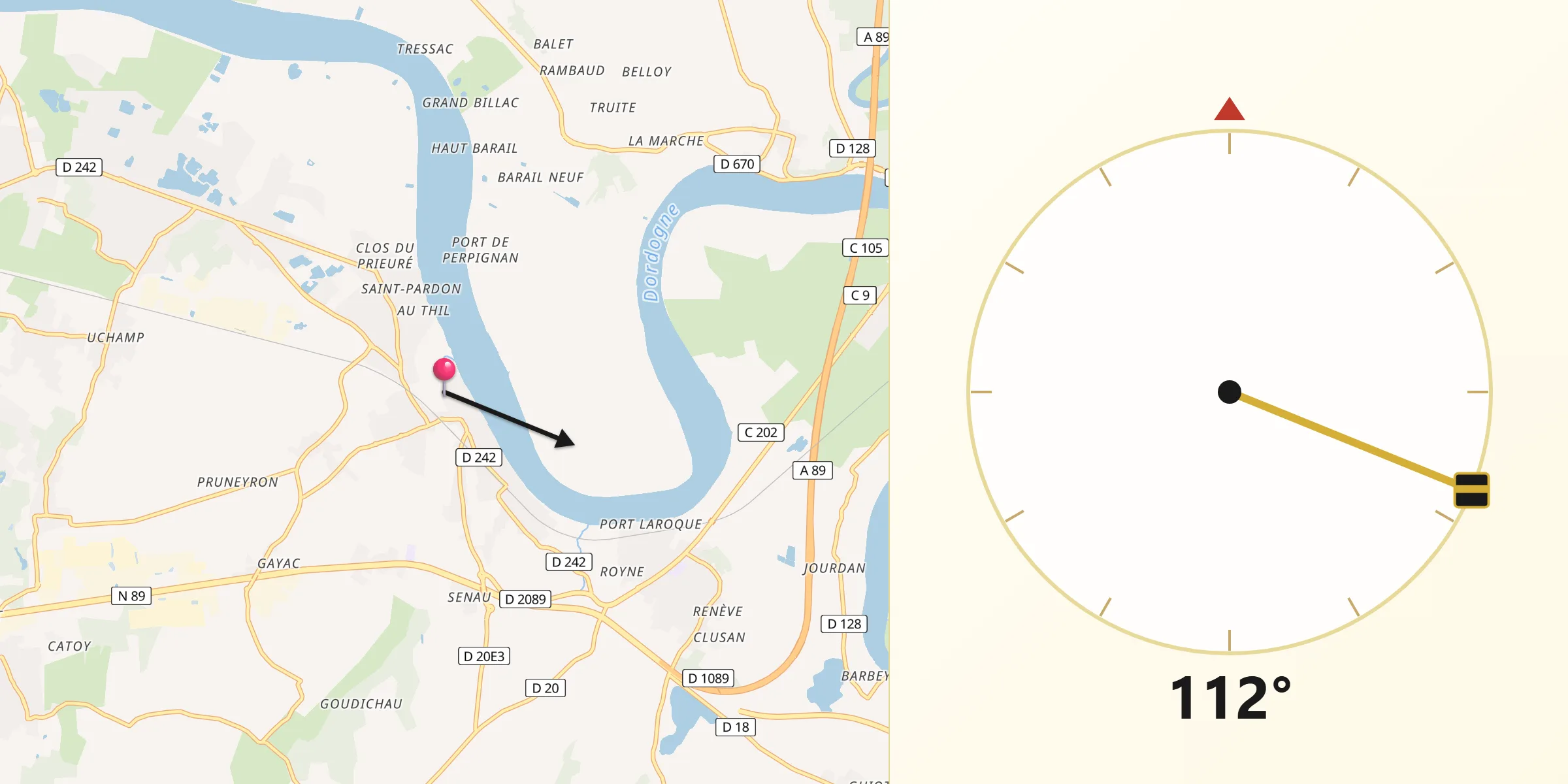 Direction vers la Qibla depuis Vayres