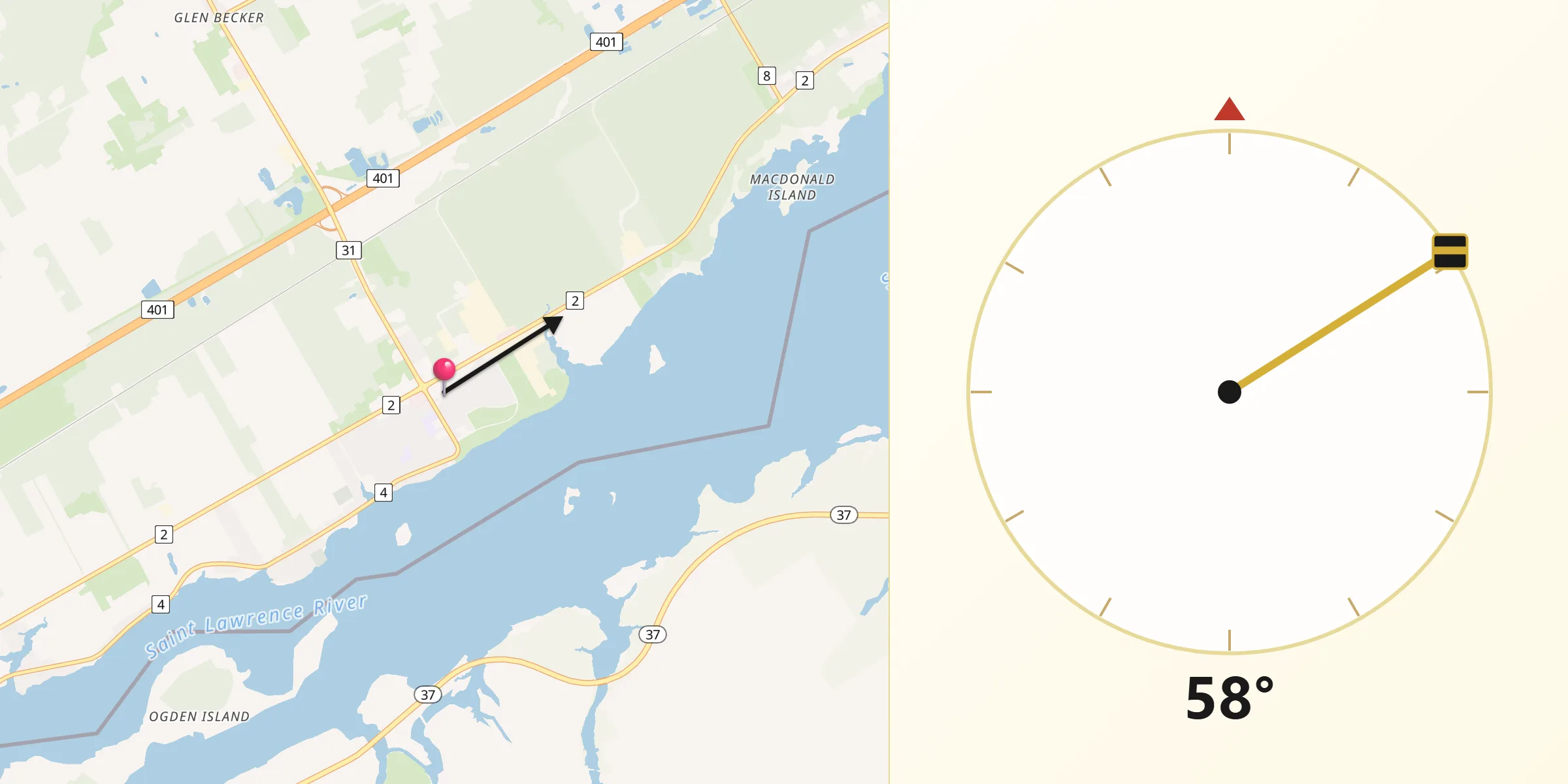 Qibla Direction from Morrisburg