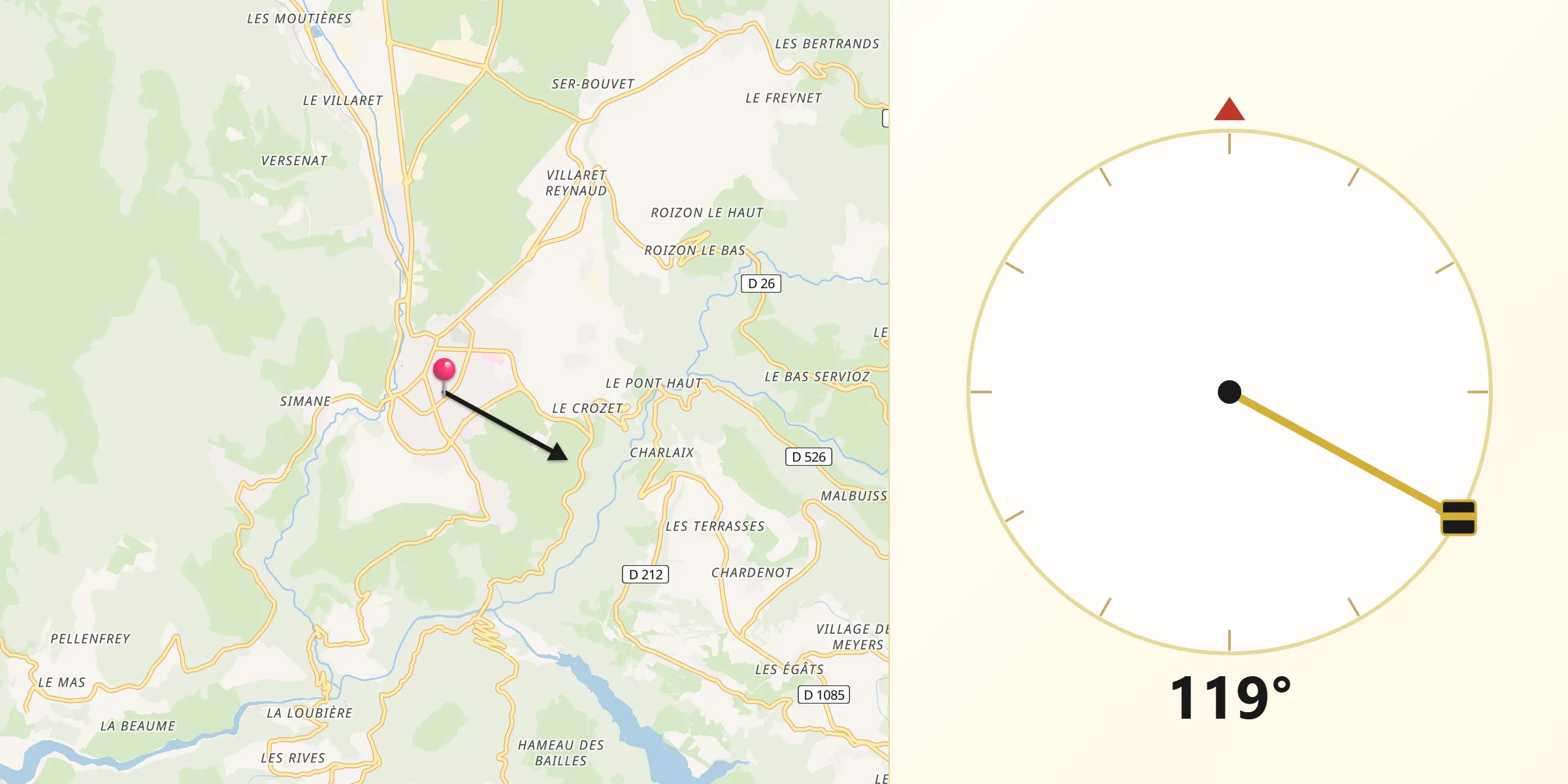 Direction vers la Qibla depuis La Mure