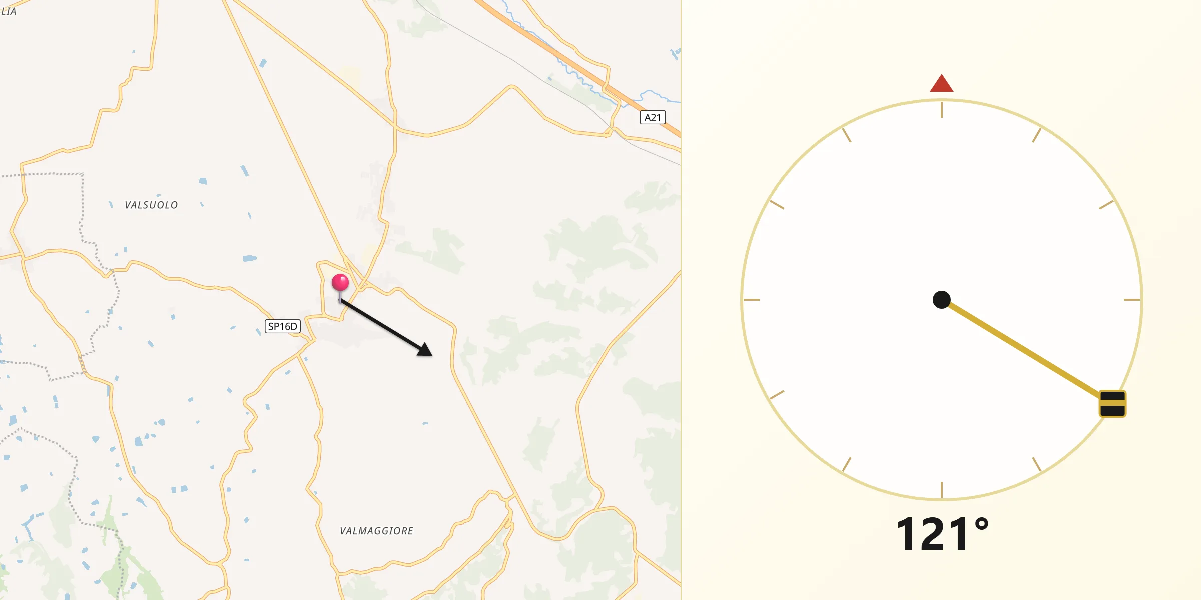 Direzione della Qibla da Valfenera