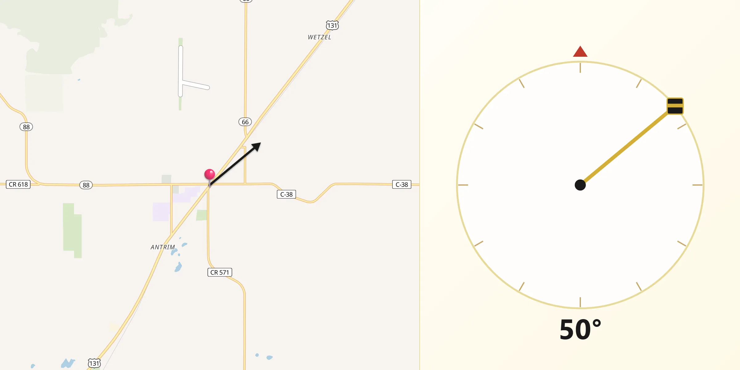 Qibla Direction from Mancelona