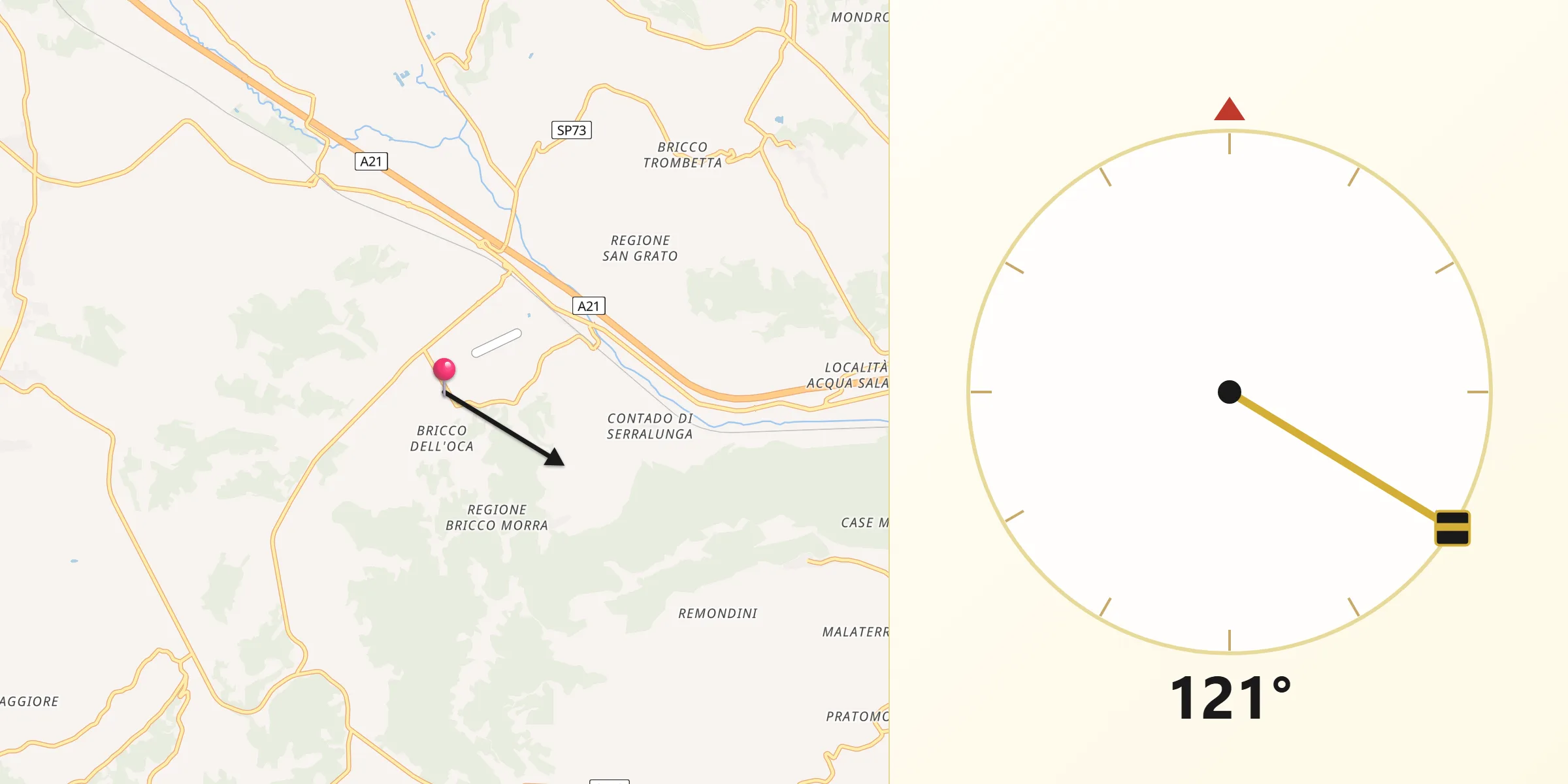 Direzione della Qibla da Cantarana
