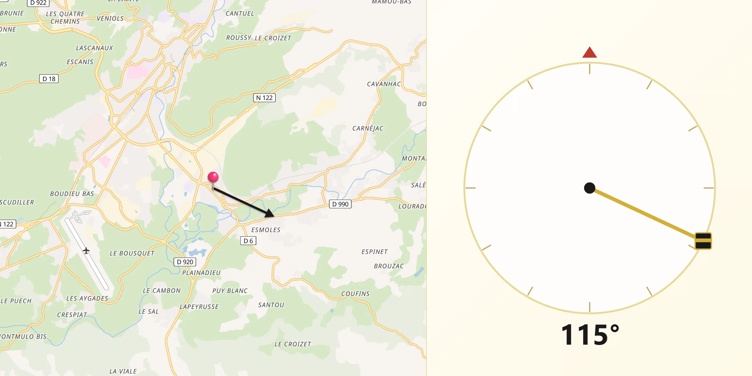 Direction vers la Qibla depuis Arpajon-sur-Cère