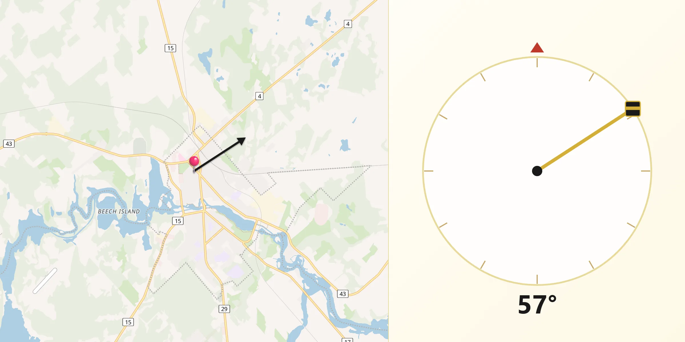 Qibla Direction from Smiths Falls
