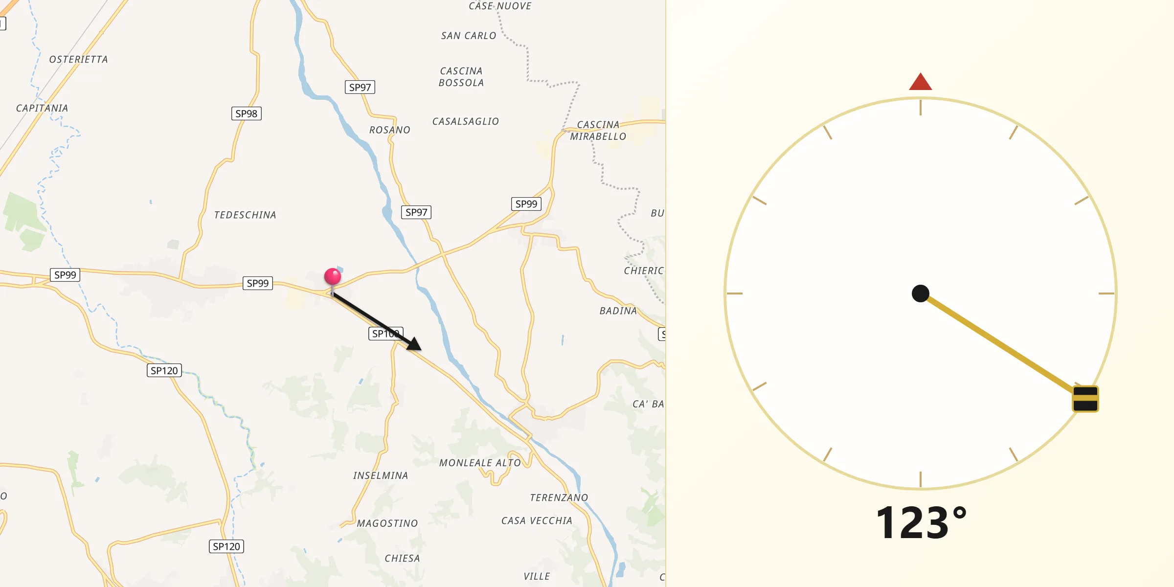 Direzione della Qibla da Castellar Guidobono