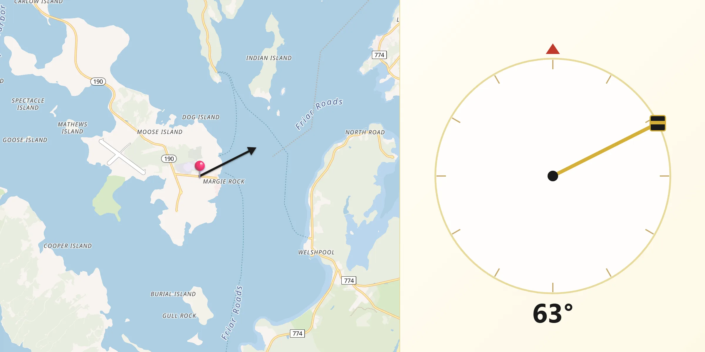 Qibla Direction from Eastport