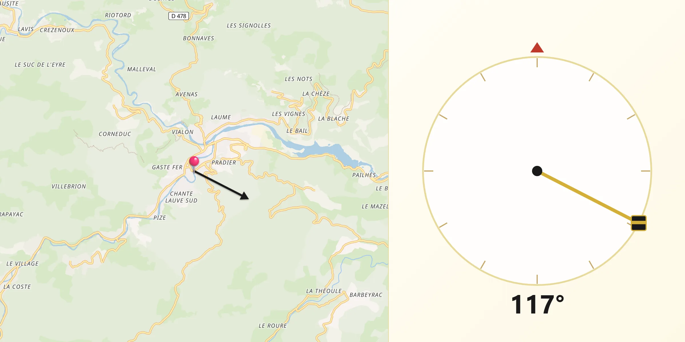 Direction vers la Qibla depuis Le Cheylard