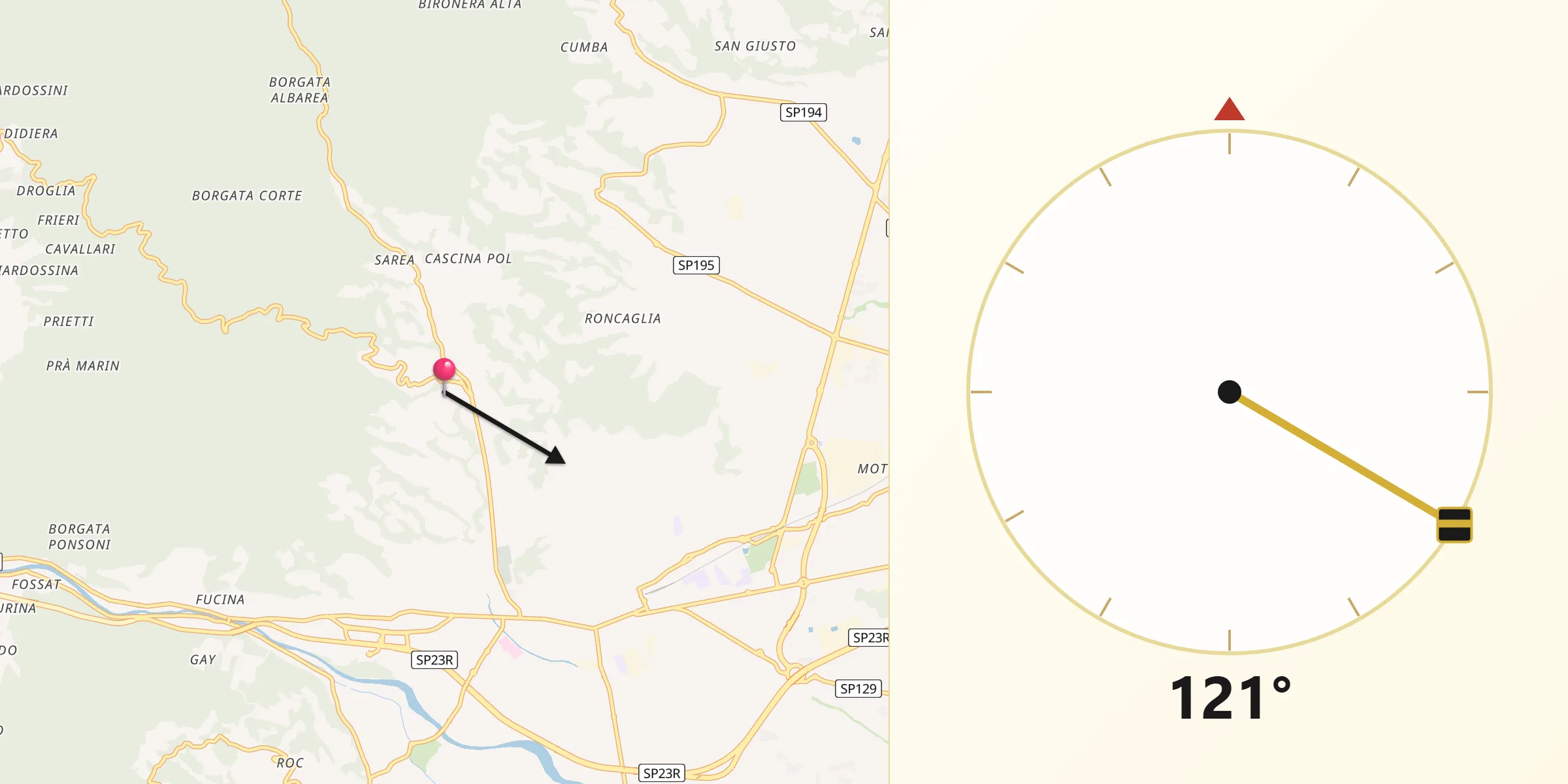 Direzione della Qibla da San Pietro Val Lemina
