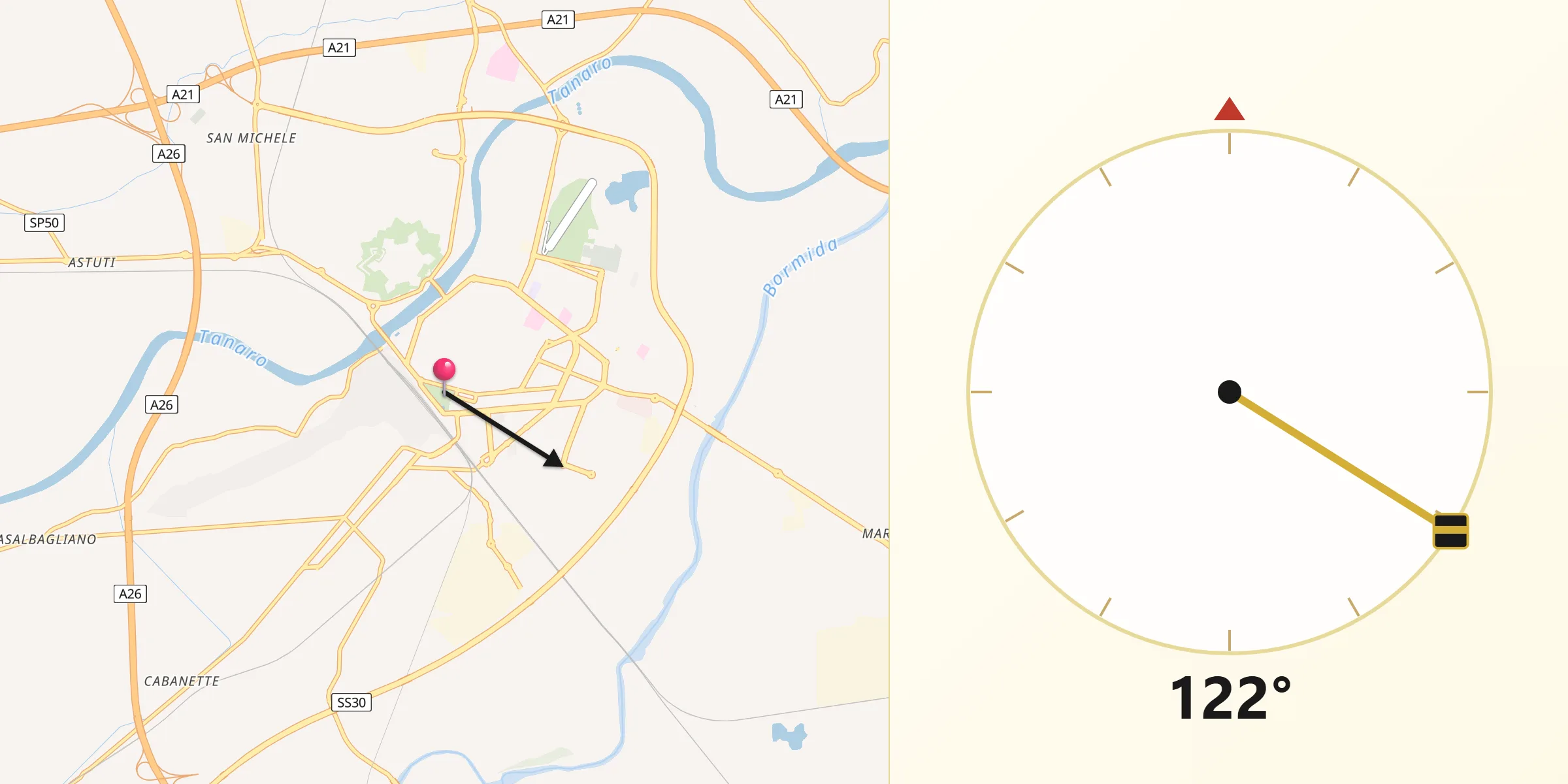Direzione della Qibla da Alessandria