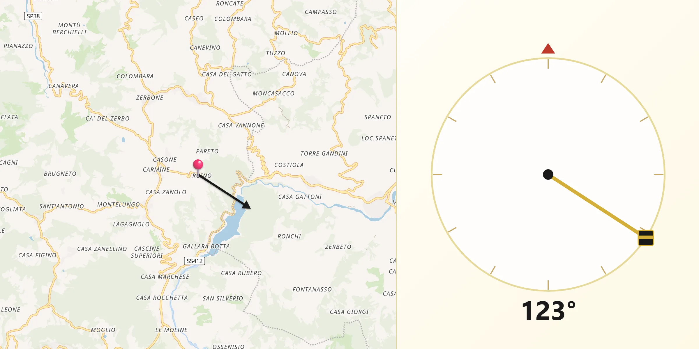 Direzione della Qibla da Ruino