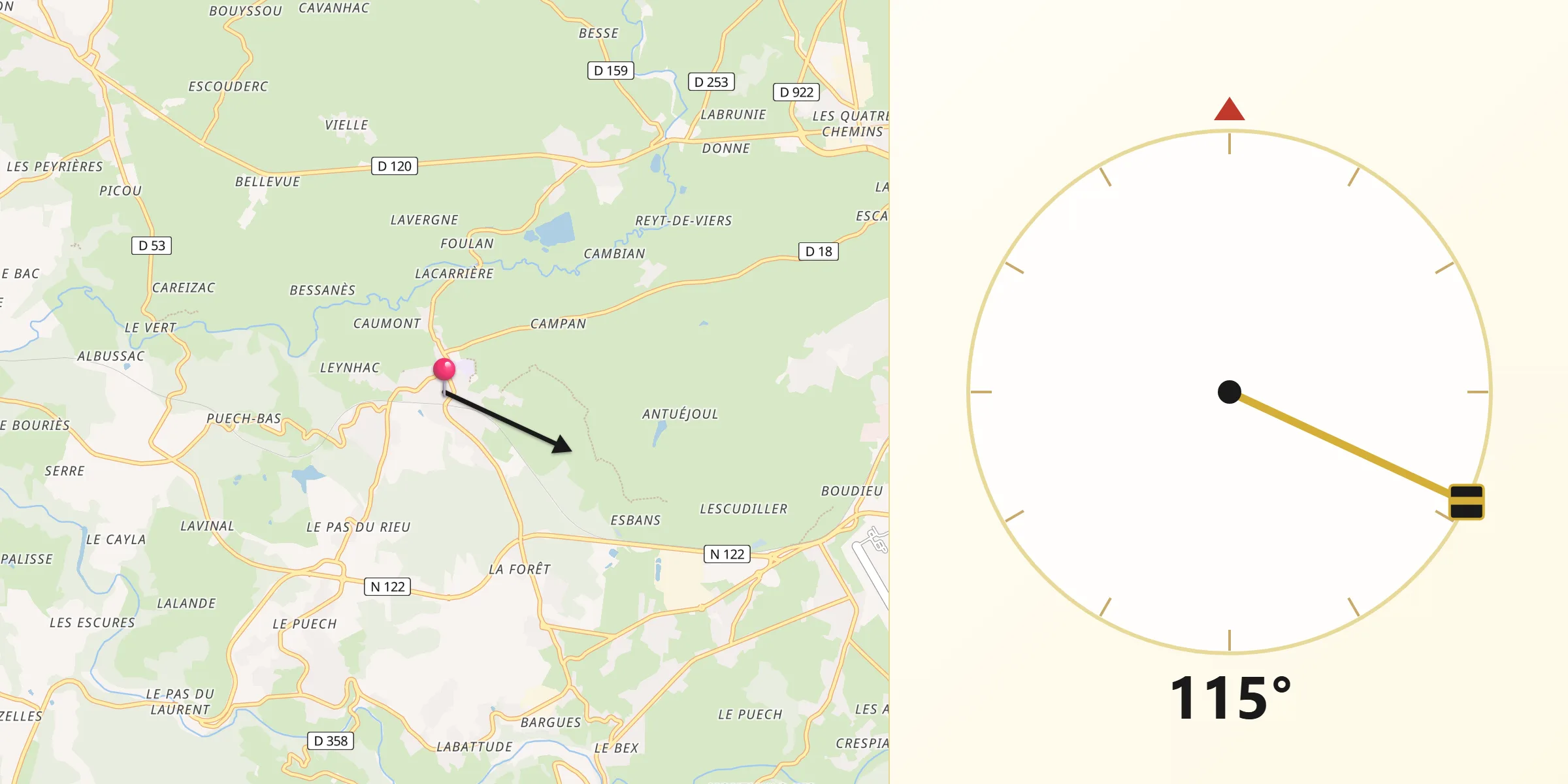 Direction vers la Qibla depuis Ytrac