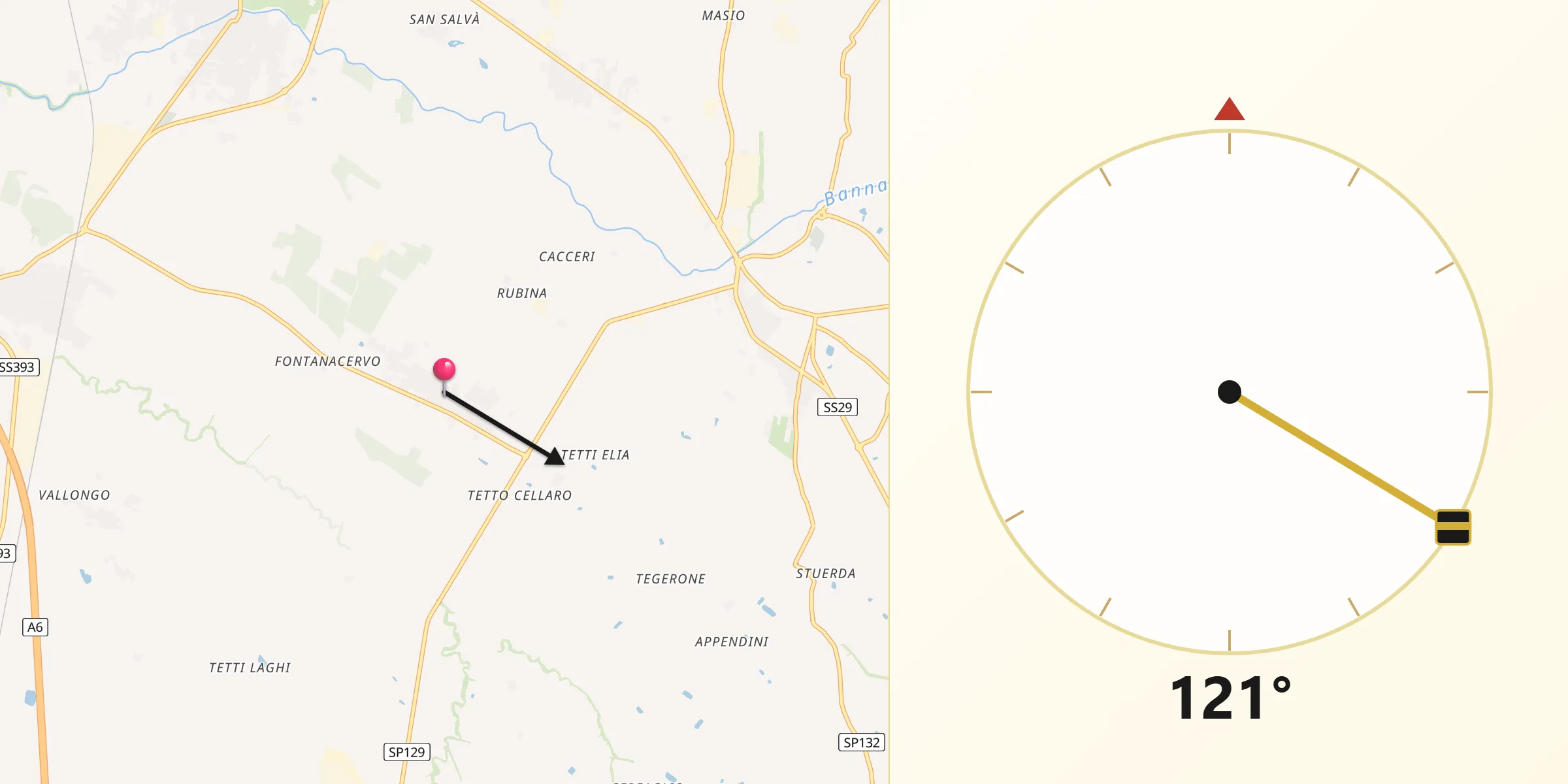 Direzione della Qibla da Favari-Avatanei