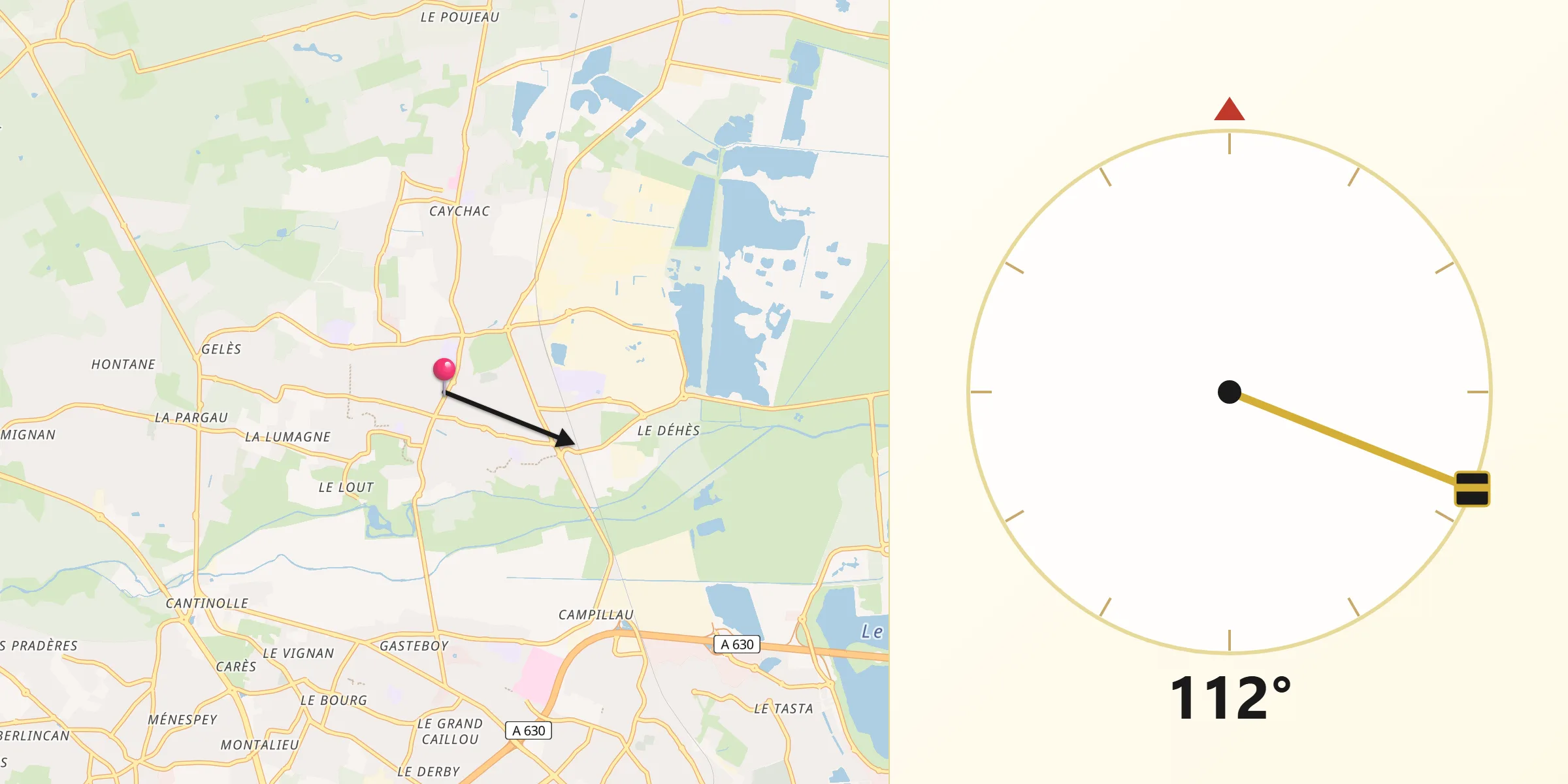 Direction vers la Qibla depuis Blanquefort