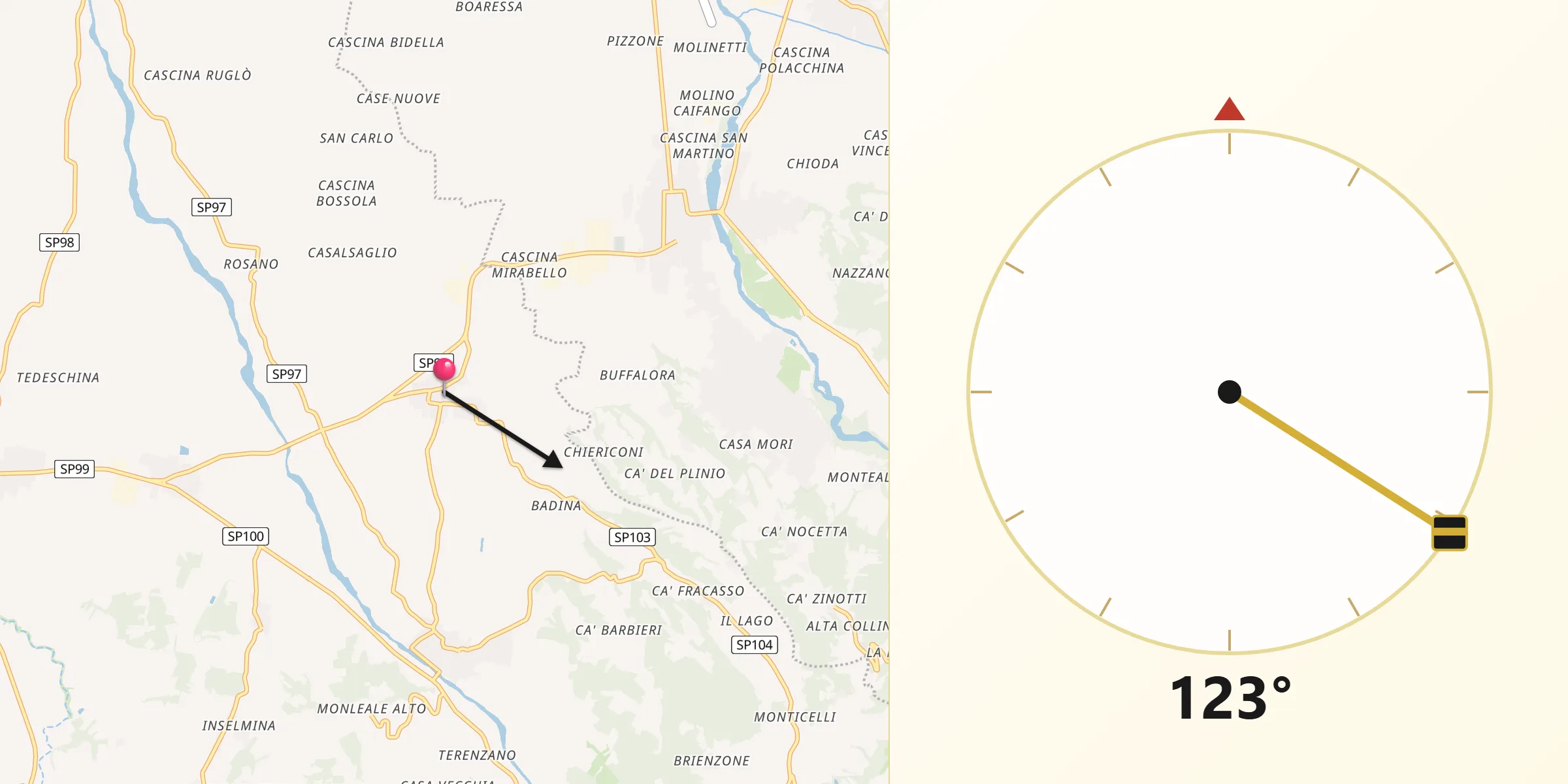 Direzione della Qibla da Casalnoceto