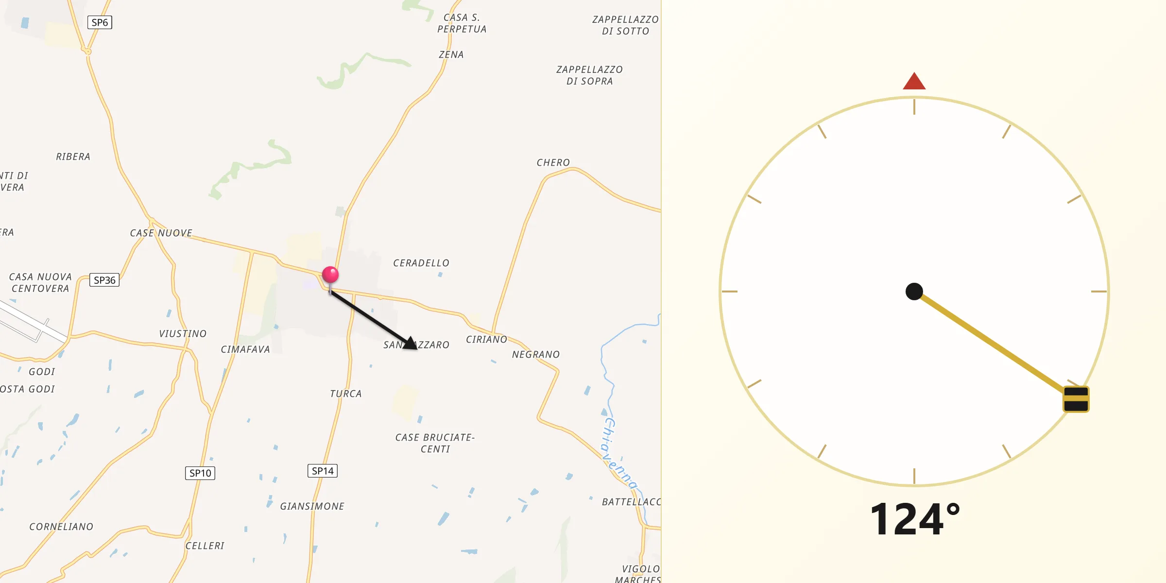 Direzione della Qibla da Carpaneto Piacentino