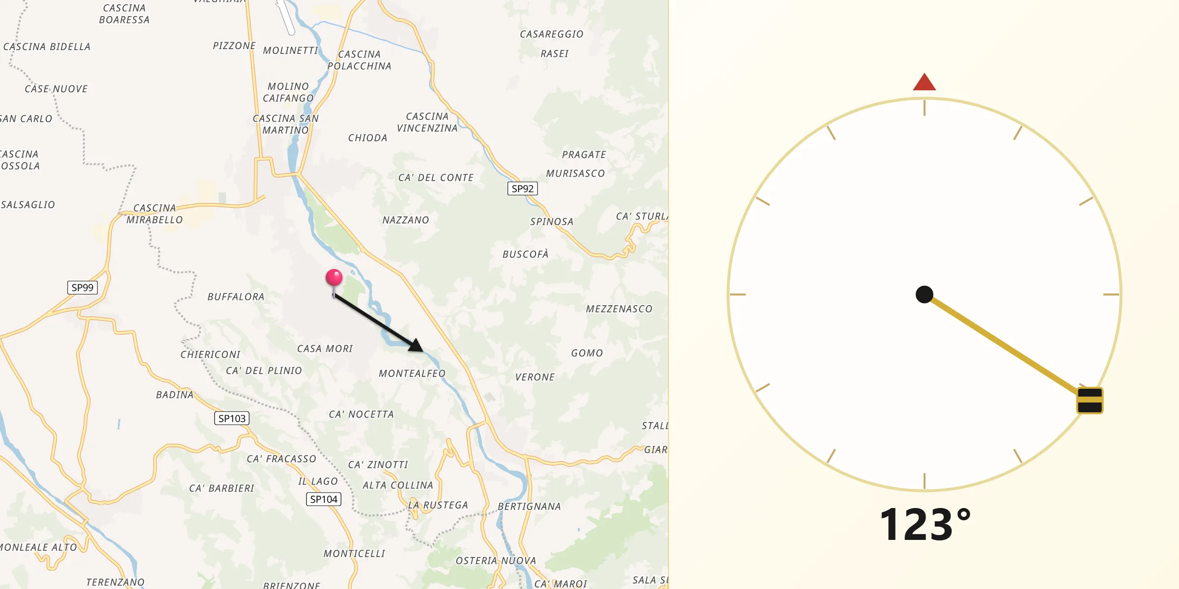 Direzione della Qibla da Salice Terme