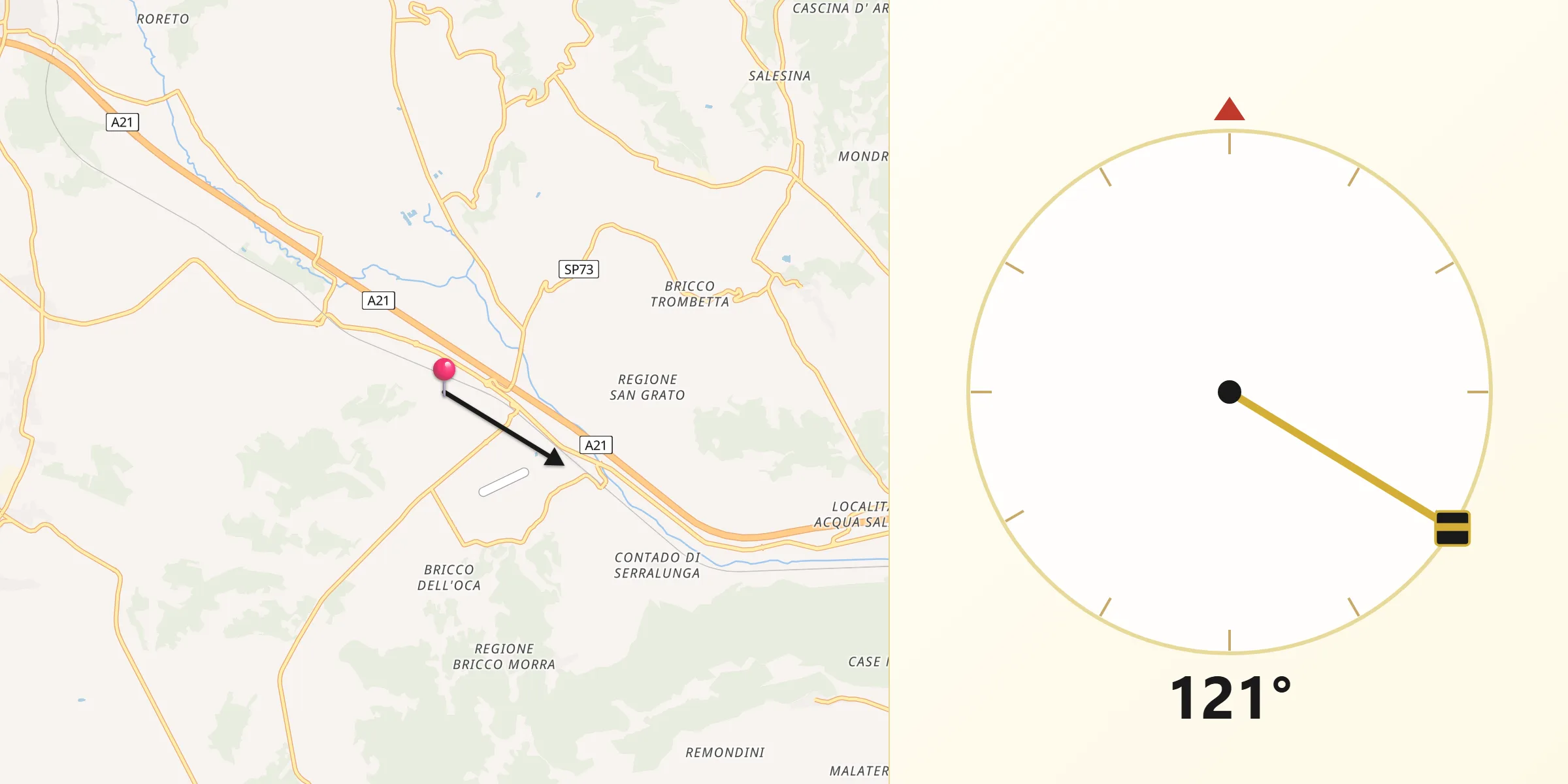 Direzione della Qibla da Villafranca d'Asti