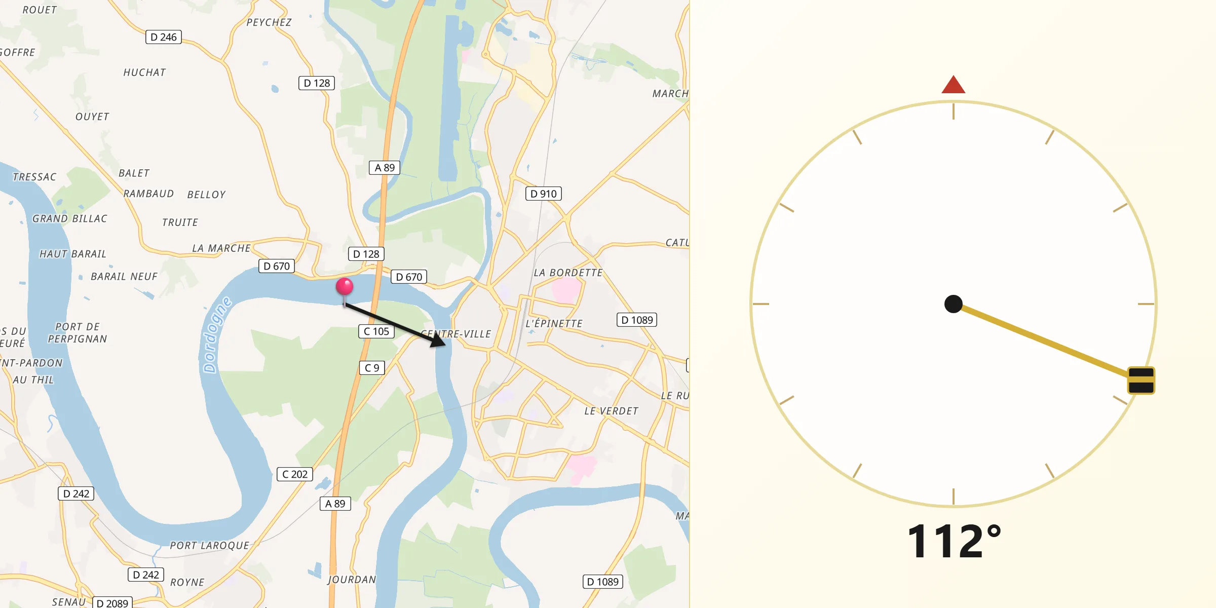 Direction vers la Qibla depuis Fronsac